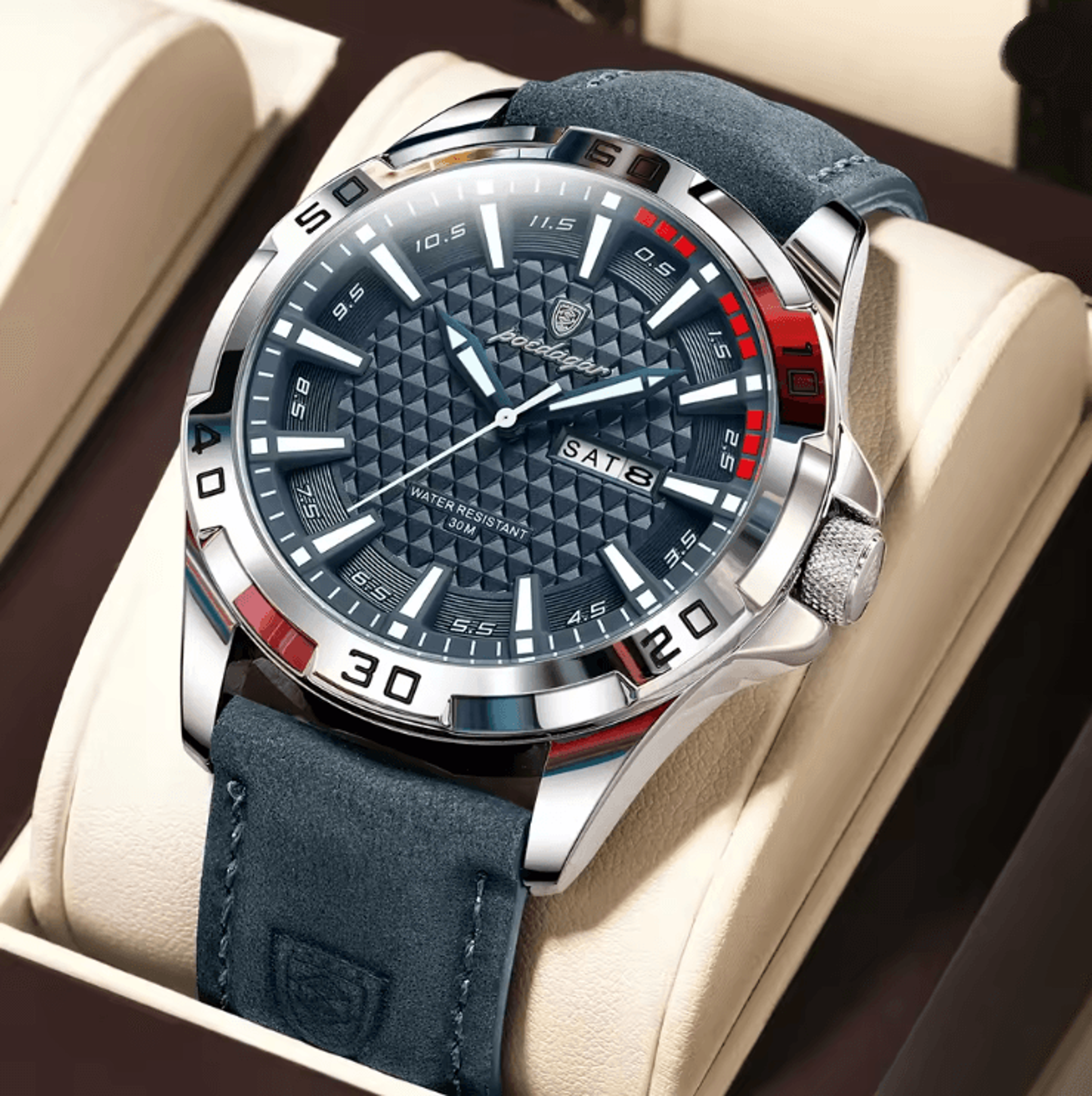 luxury leather quartz watch for men waterproof luminous sport design