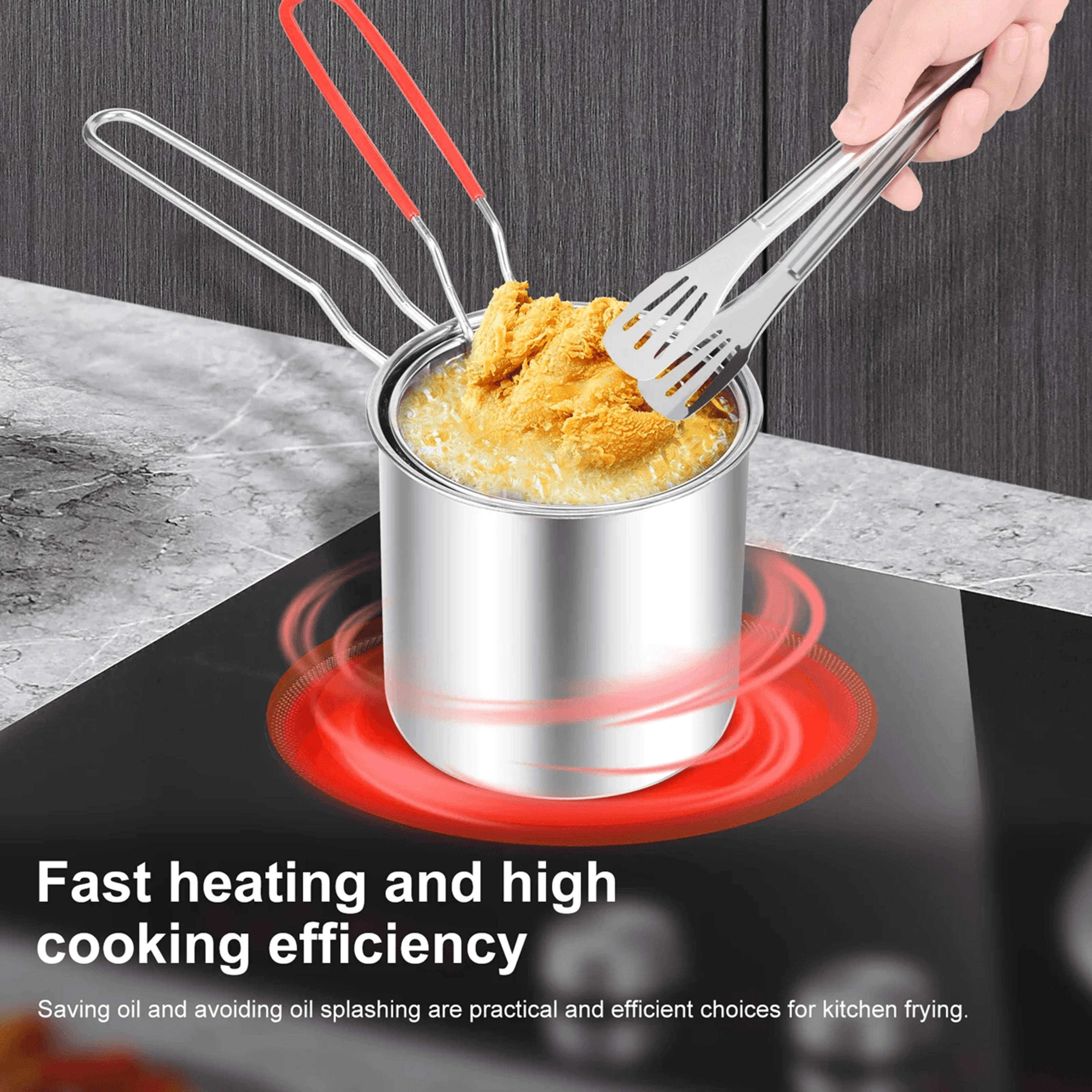 stainless steel deep fryer pot with basket for home cooking and frying
