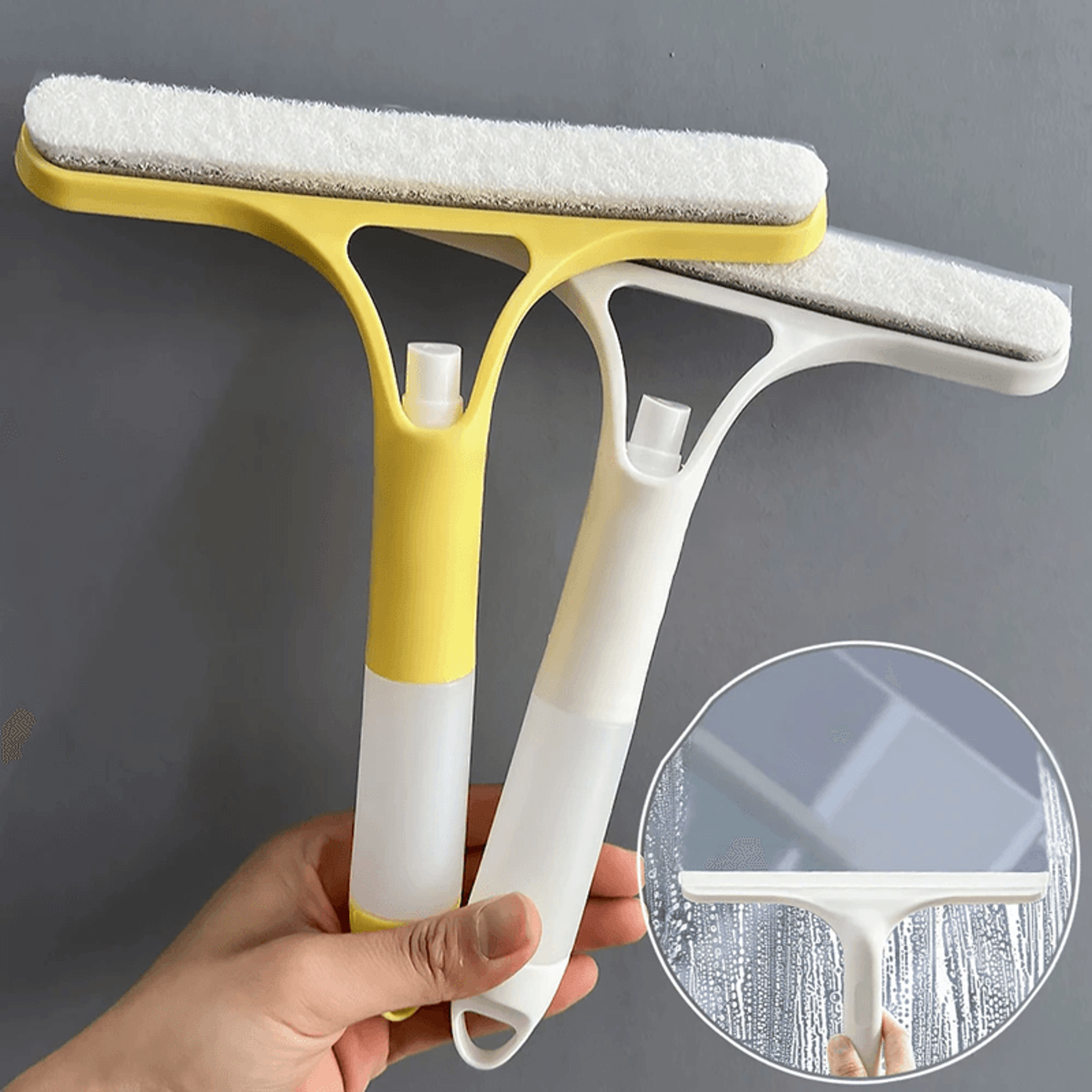 3 in 1 window cleaning squeegee with spray bottle and microfiber scrubber