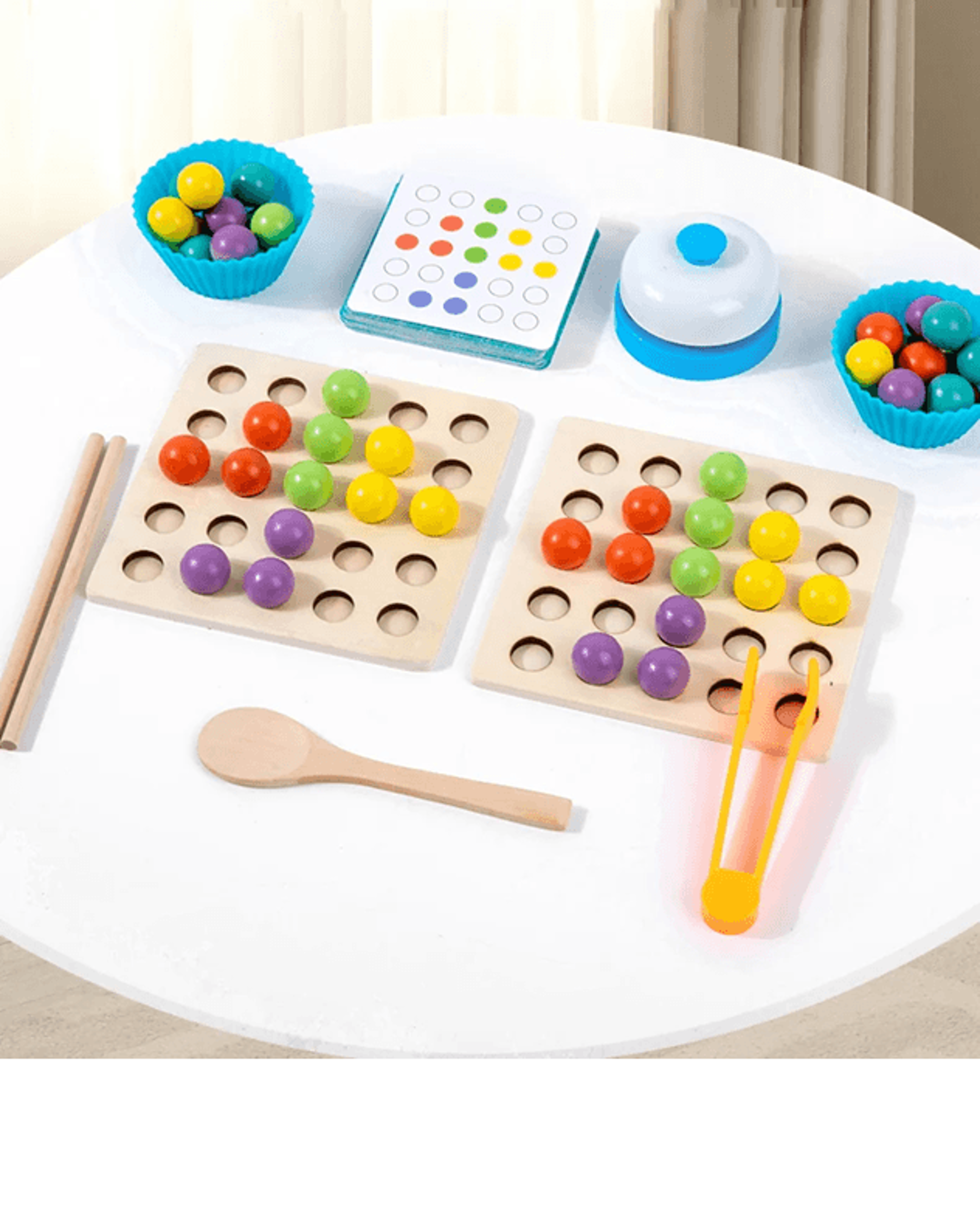 montessori wooden bead sorting toy with clip for fine motor skill development