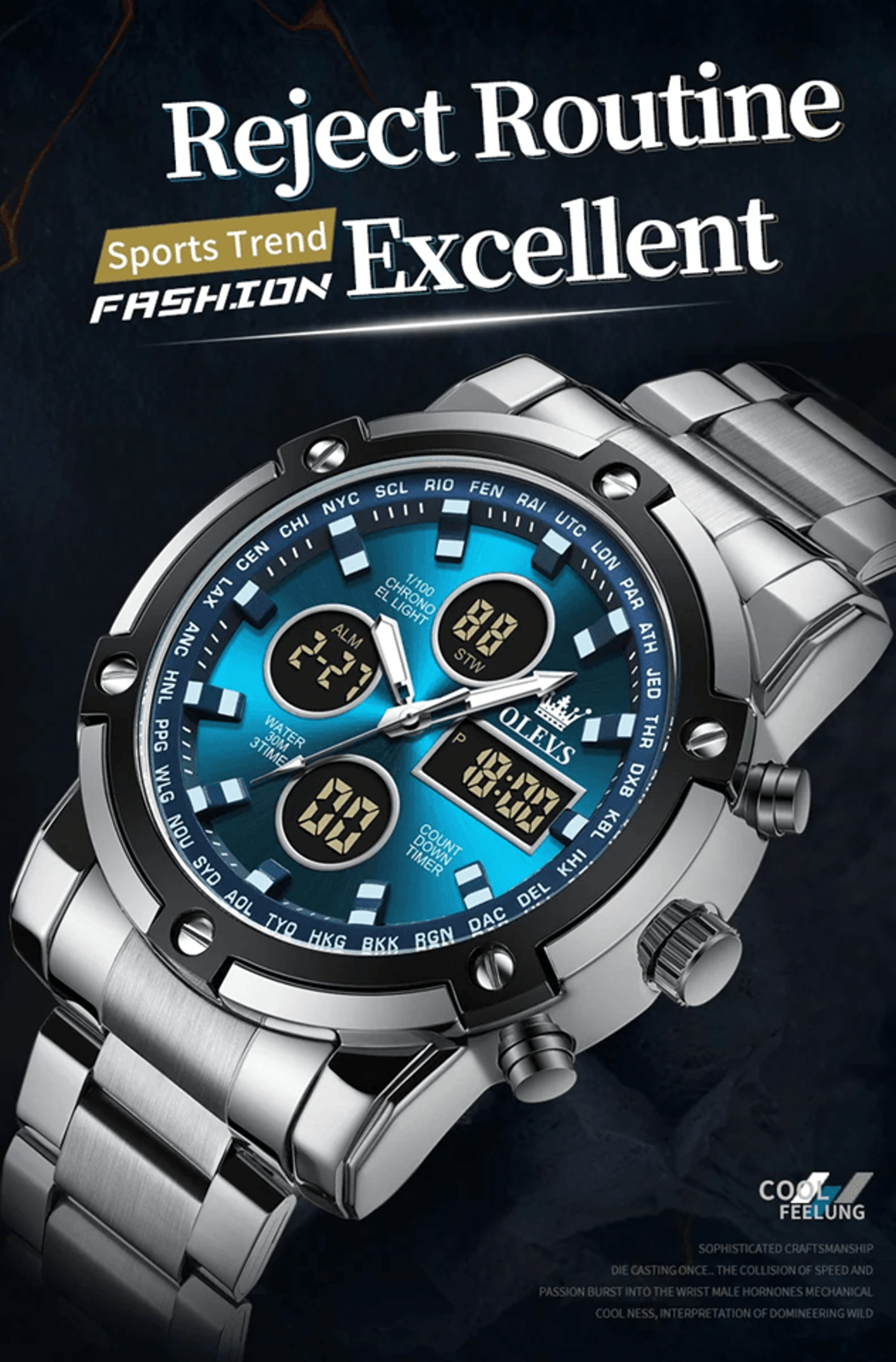 olevs multifunction waterproof electronic watch for men with luminous display