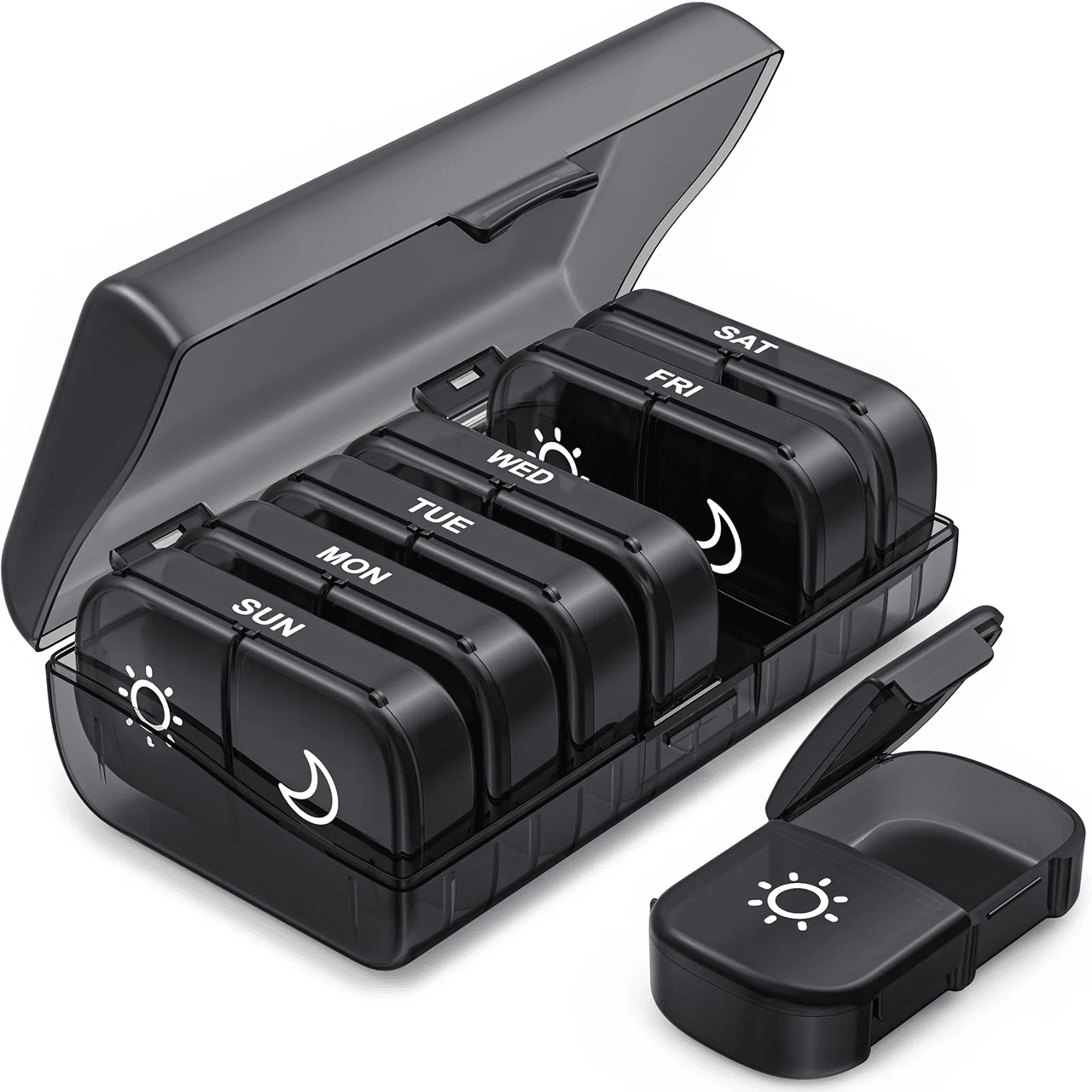 weekly pill organizer with am pm compartments and privacy protection