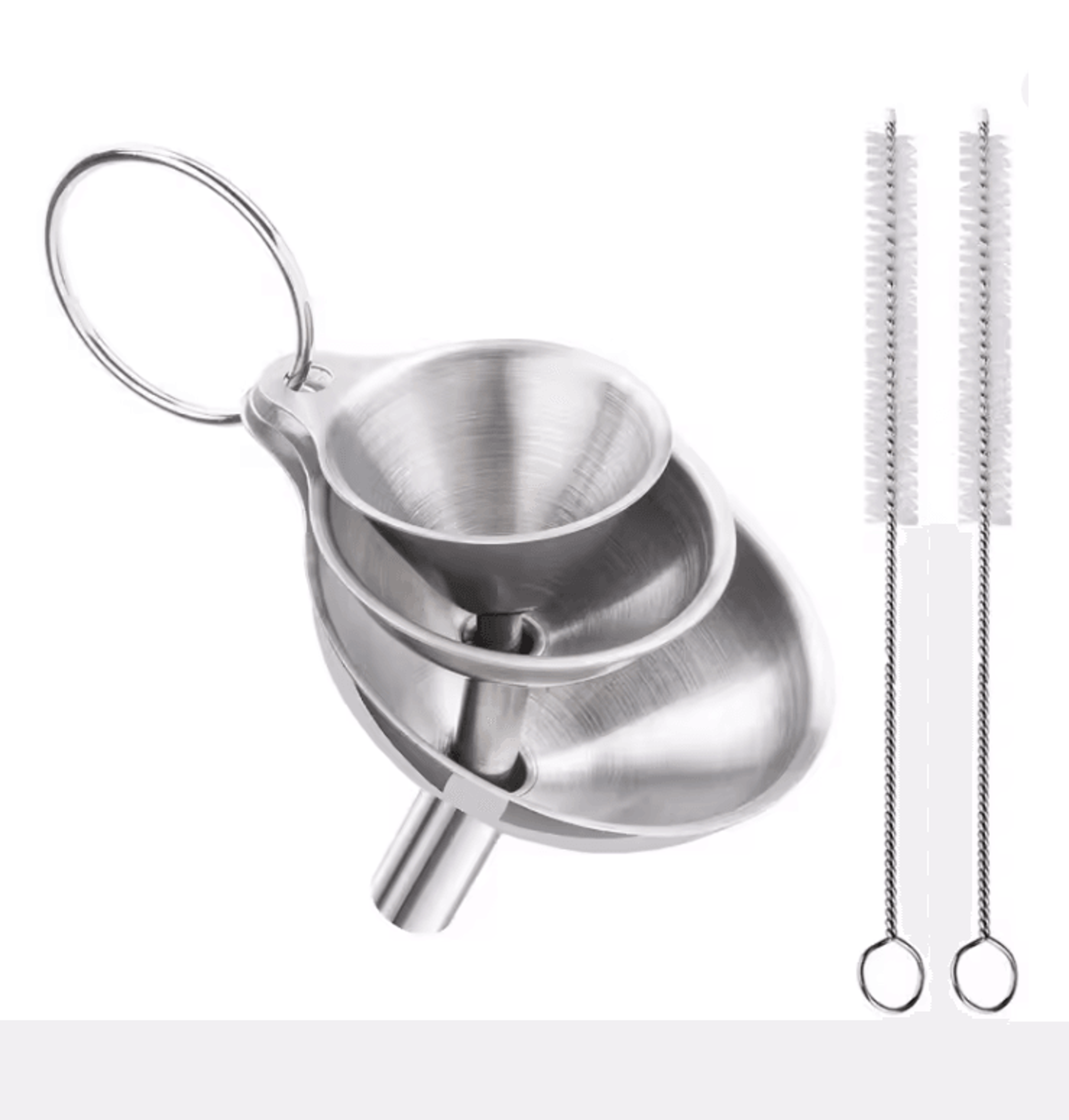 stainless steel kitchen funnel set for bottles, oils, and spices