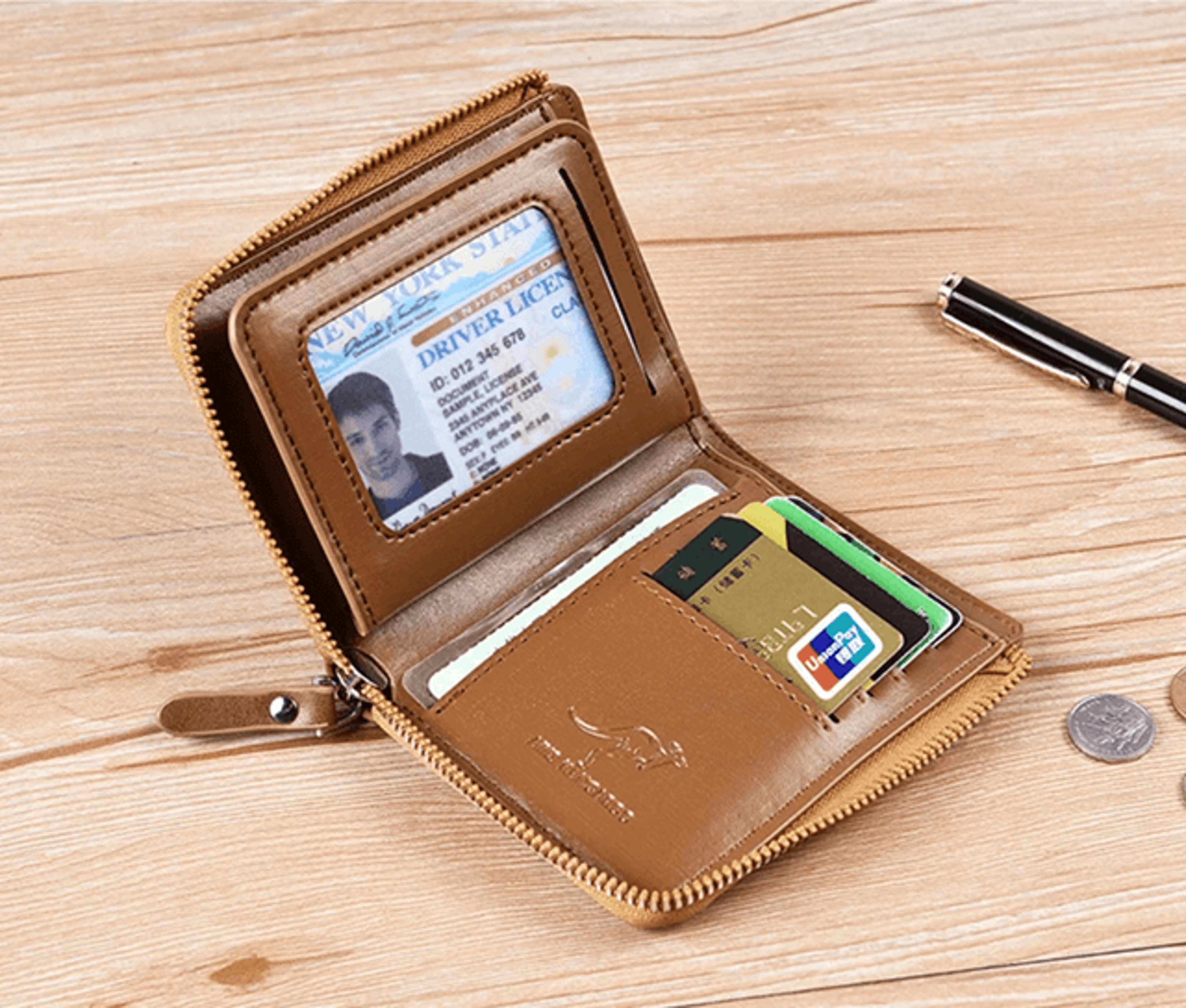 mens leather wallet with rfid protection and zipper card holder
