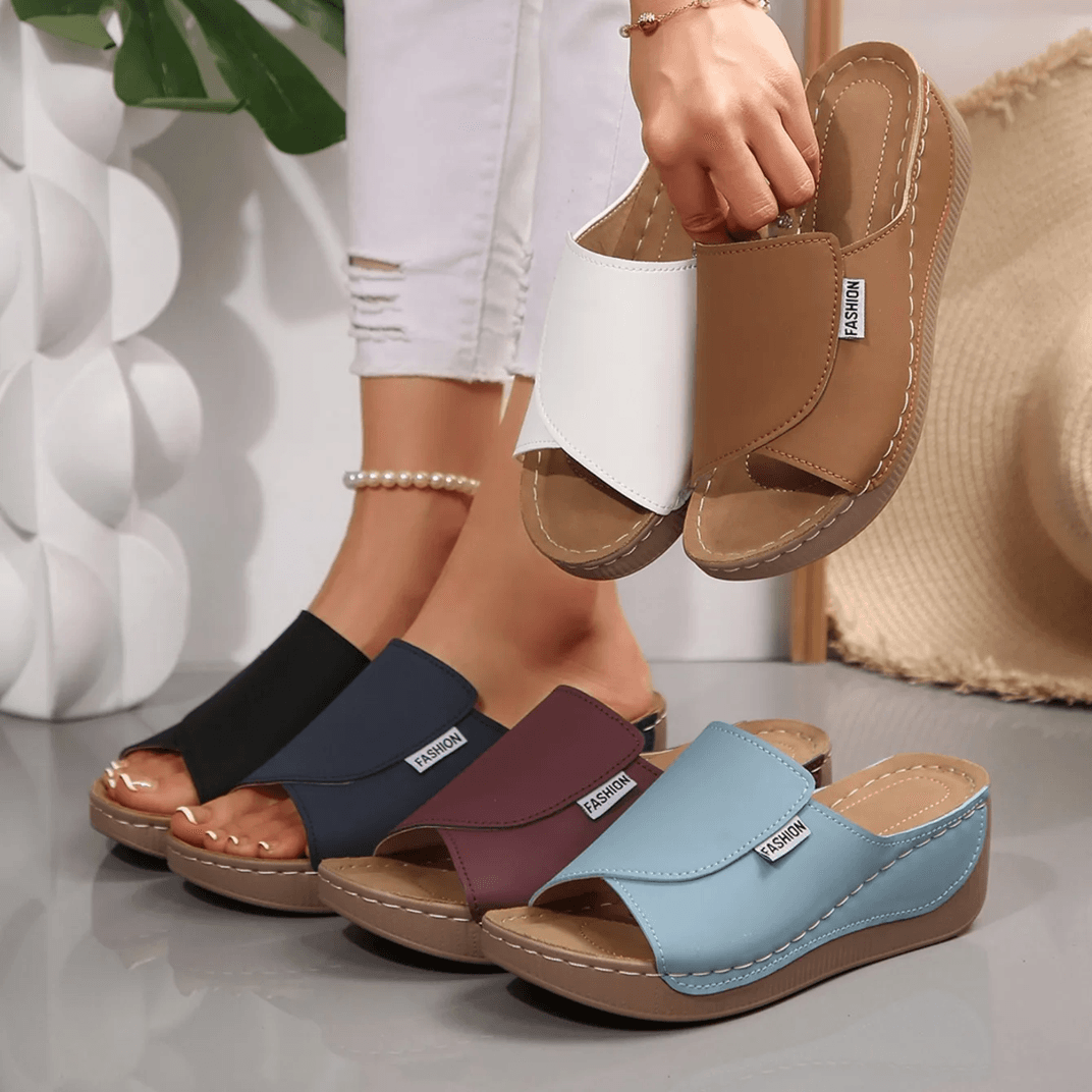 women wedge slippers comfortable open toe sandals with buckle and breathable design