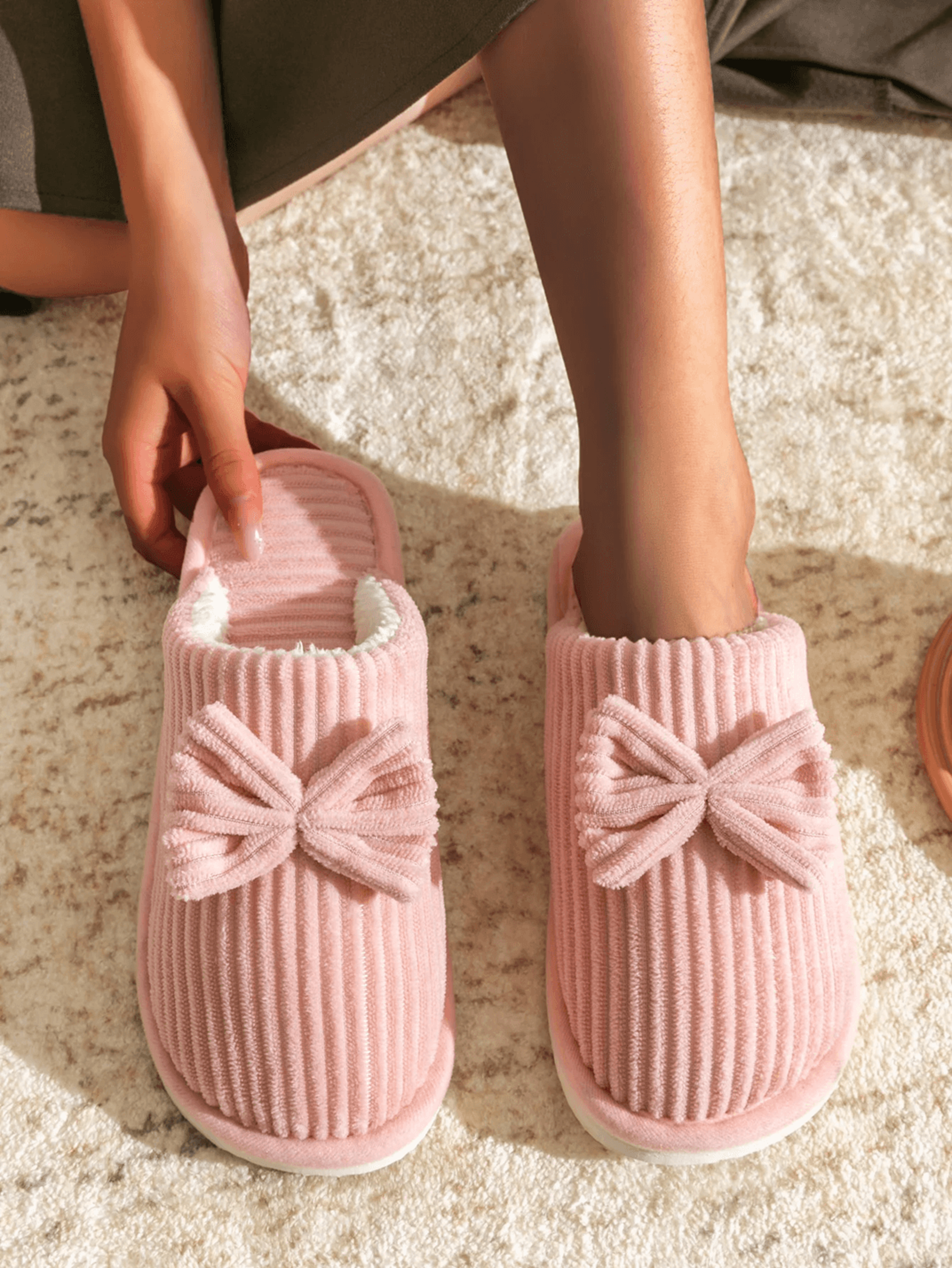 cozy womens bow slippers soft warm indoor house shoes