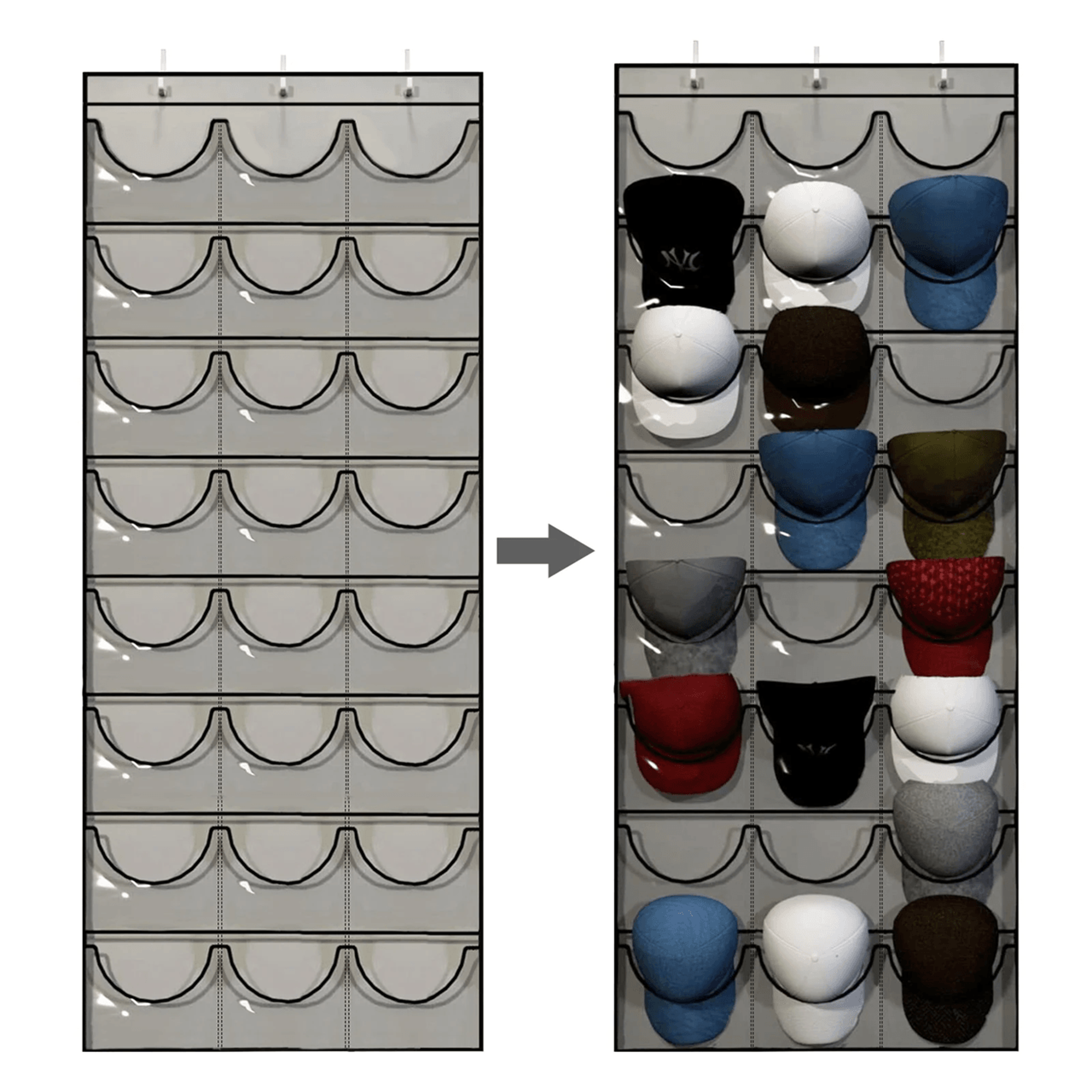 capkeeper 24 pocket hanging hat organizer with clear protective pockets