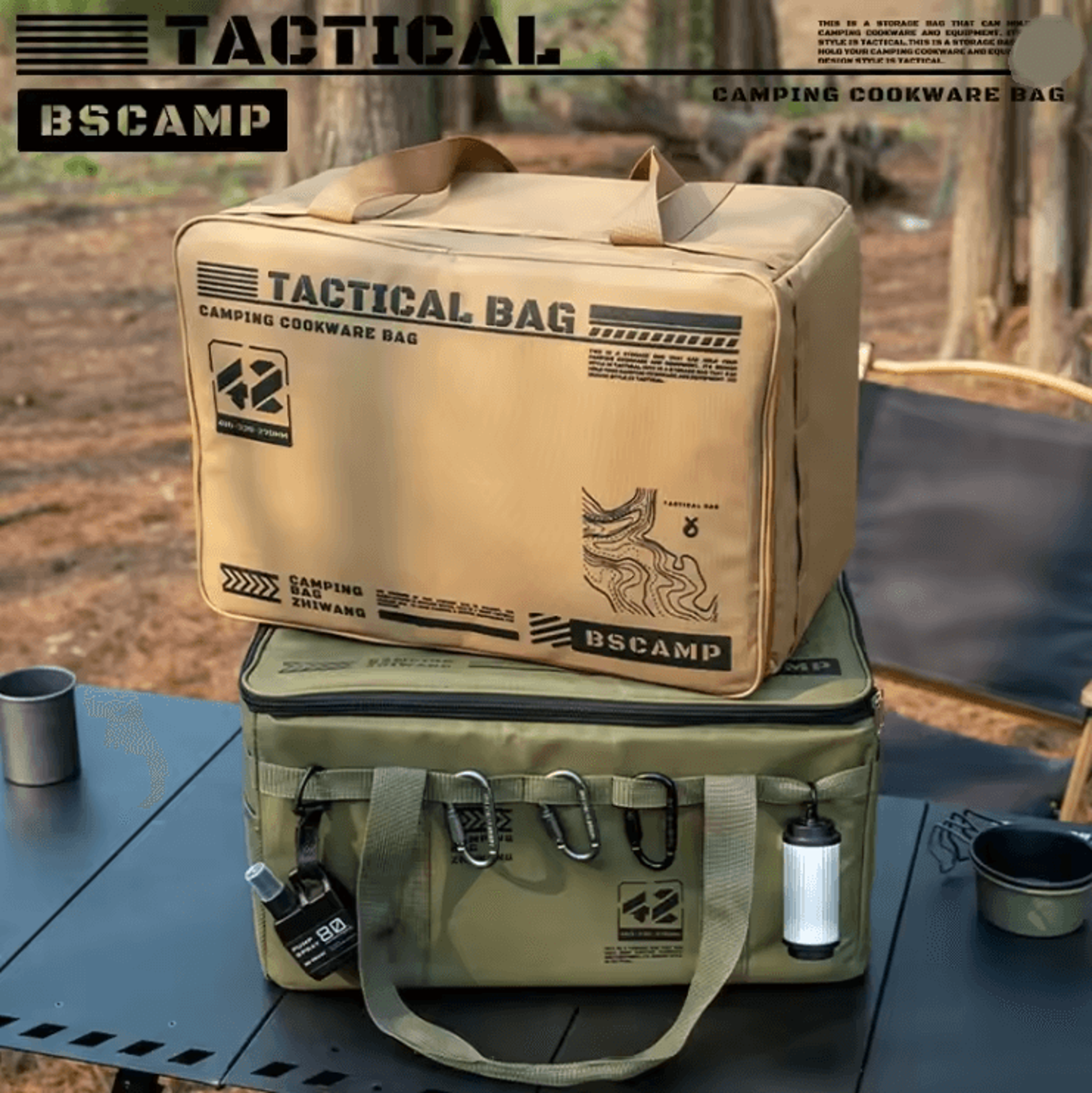 trailmate tactical camping storage bag with insulated folding design and multi-compartment organizer