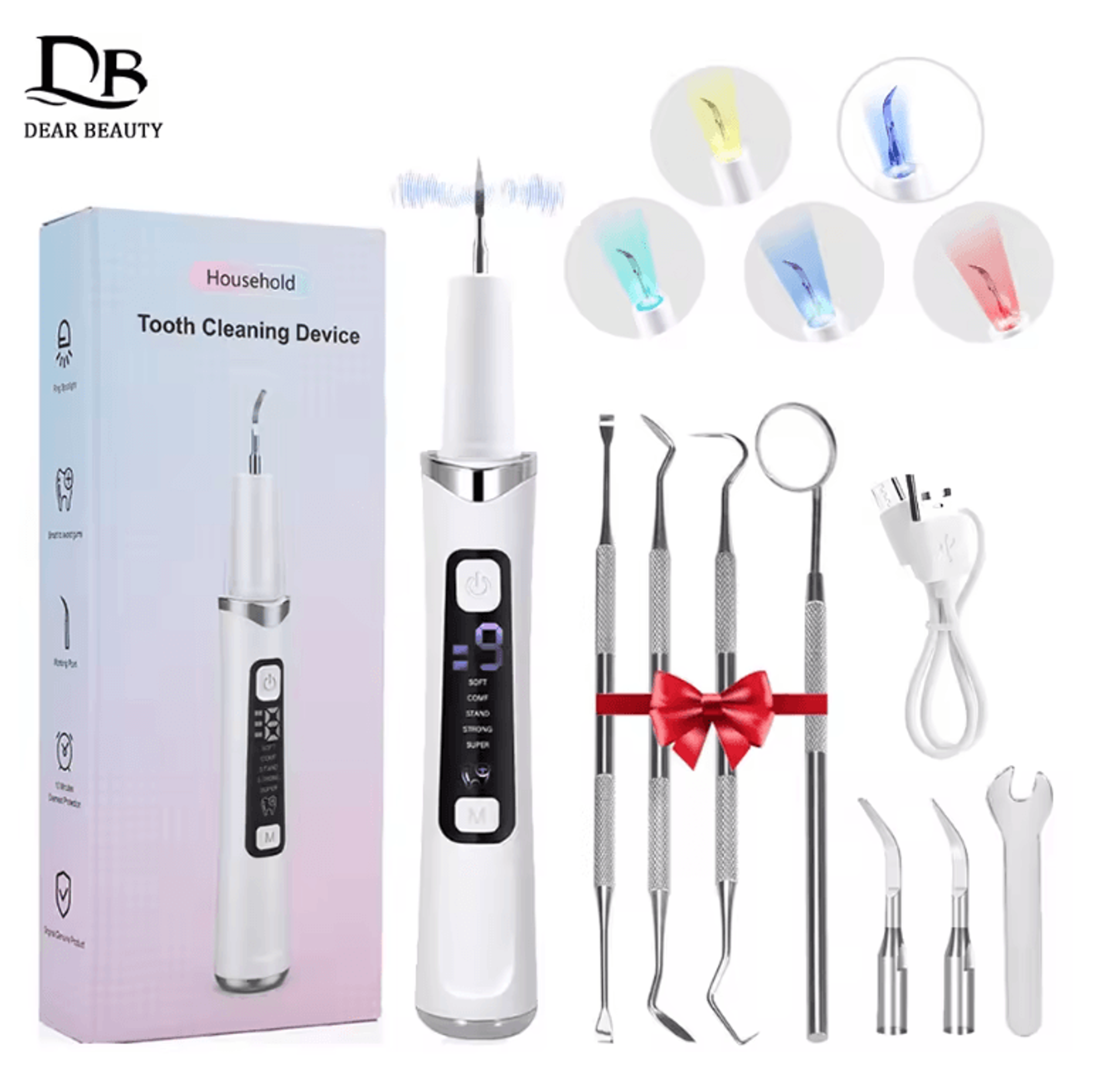 smilepro ultrasonic tooth cleaner with 5 led lights and 9-level plaque removal system