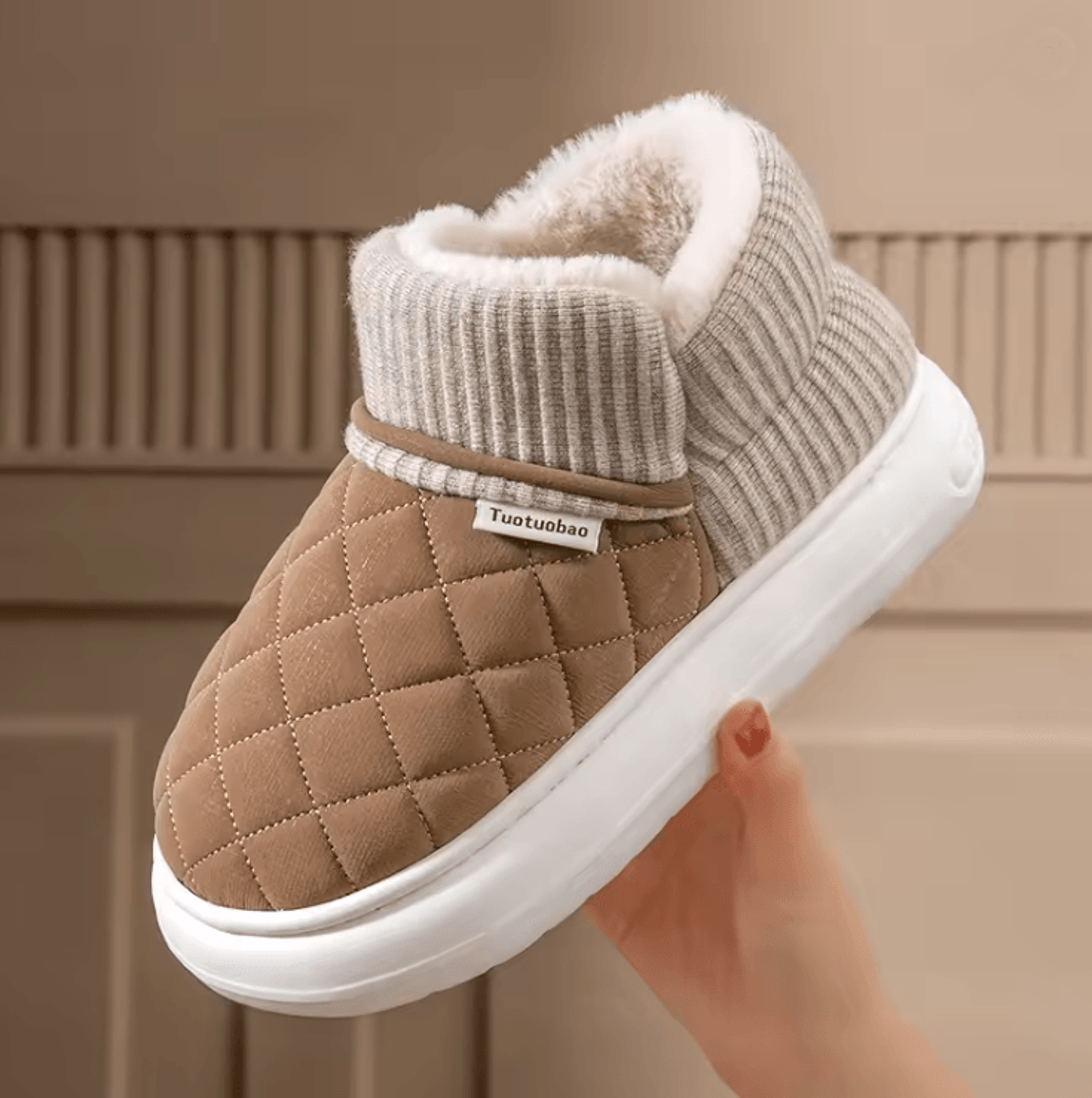 thermastep thick soled anti slip winter cotton slippers with fleece lining