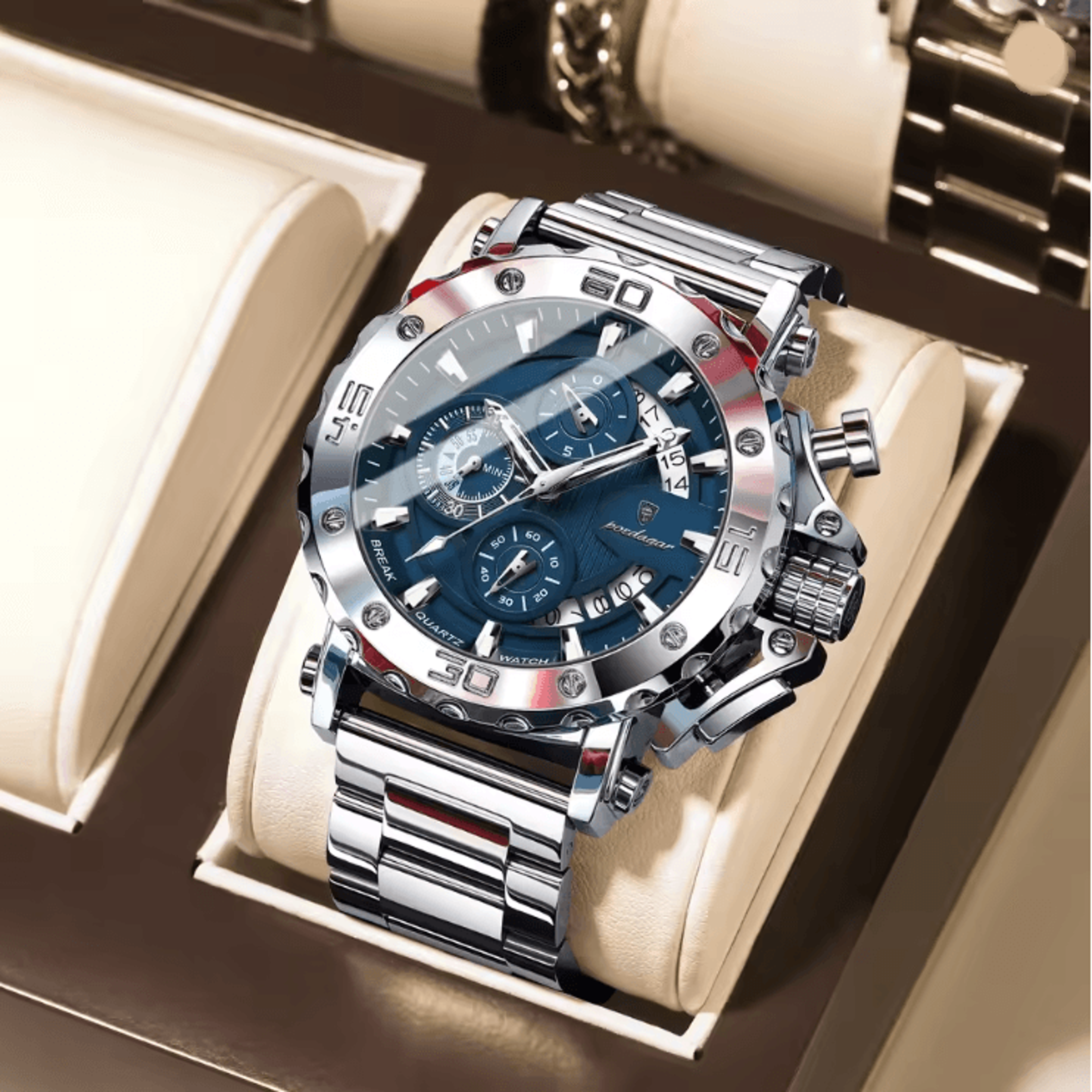 poedagar luxury chronograph watch for men stainless steel waterproof design