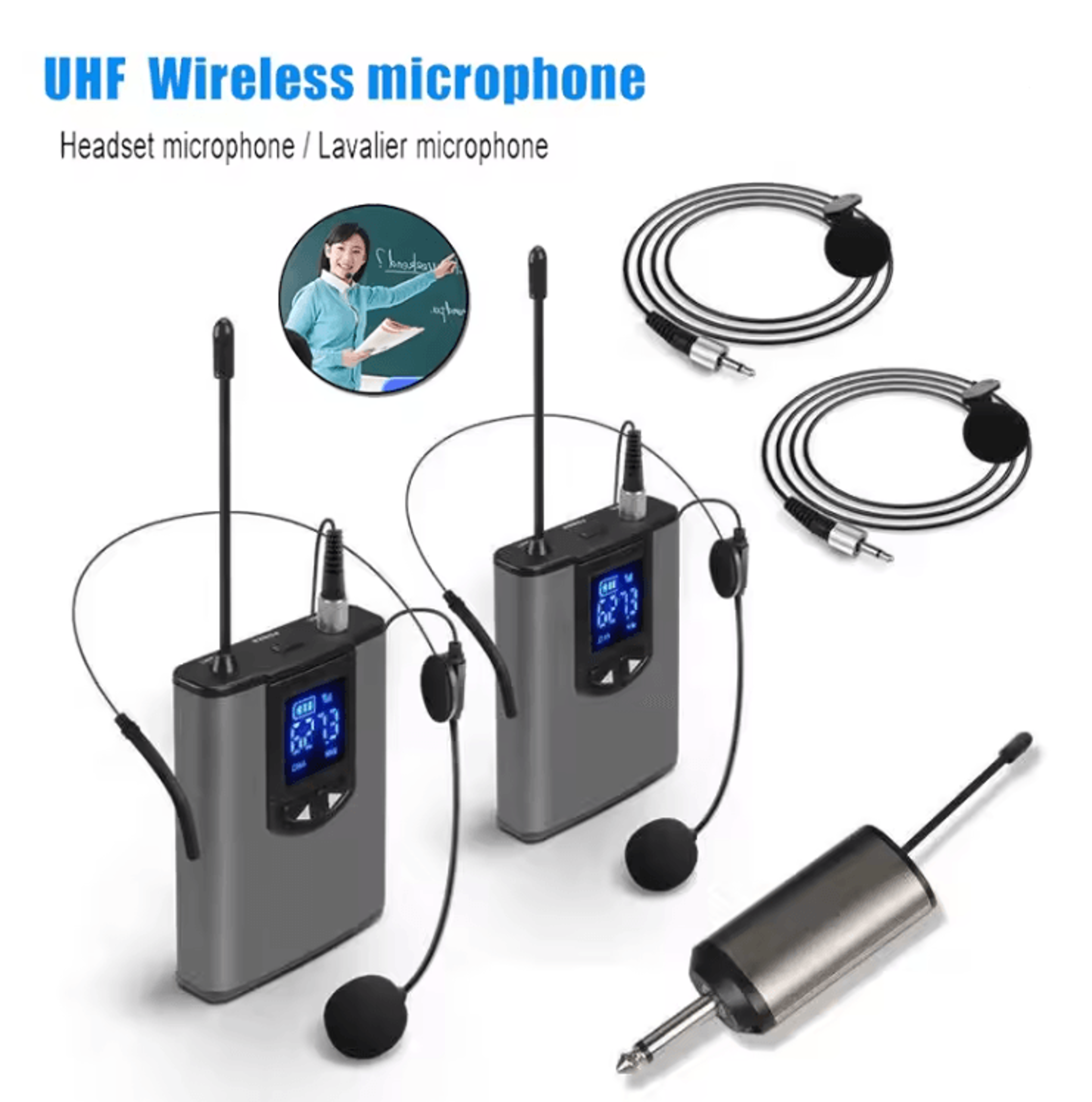 clearvoice pro wireless microphone system with headset and lavalier mic
