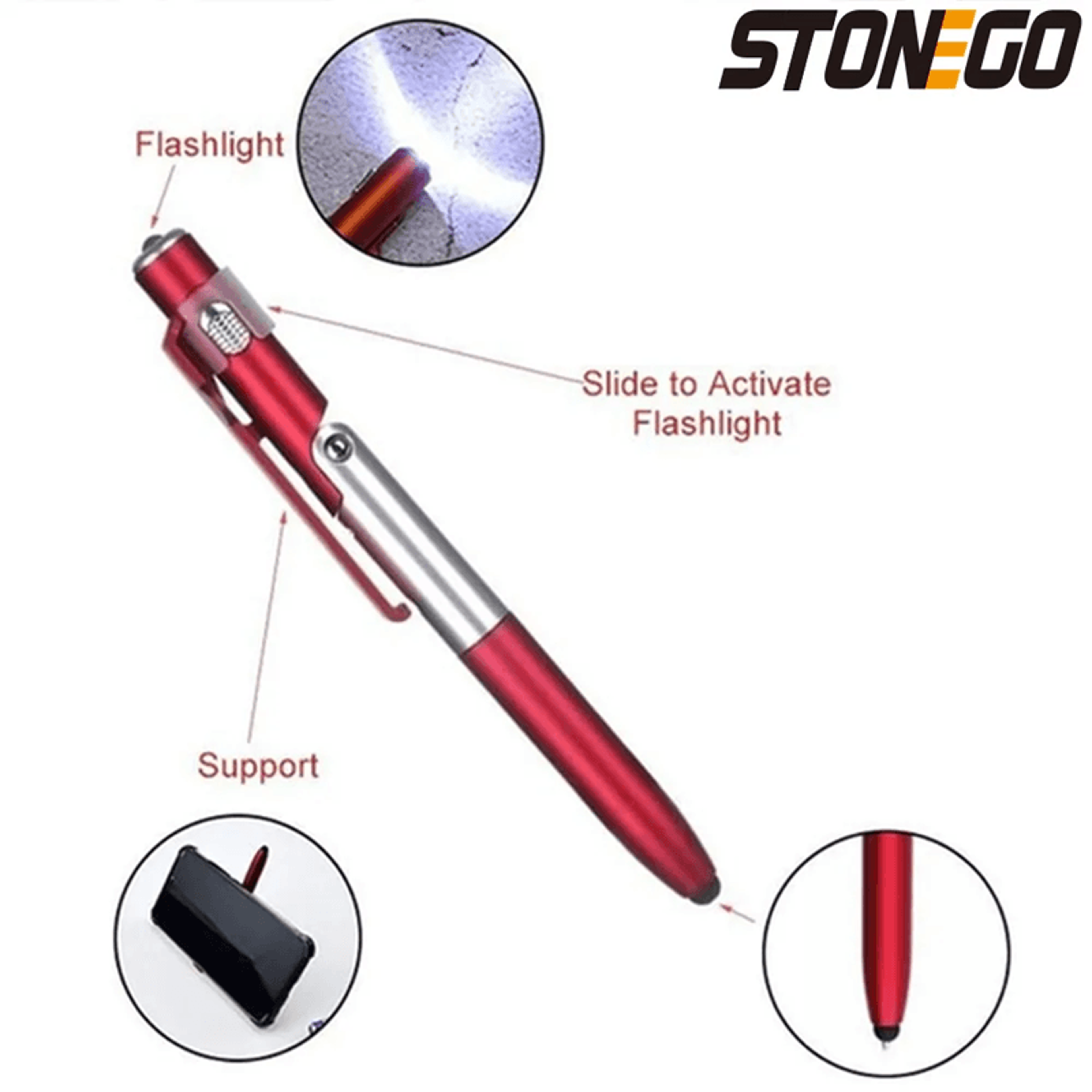 stonego 4 in 1 multifunction foldable ballpoint pen with stylus and flashlight
