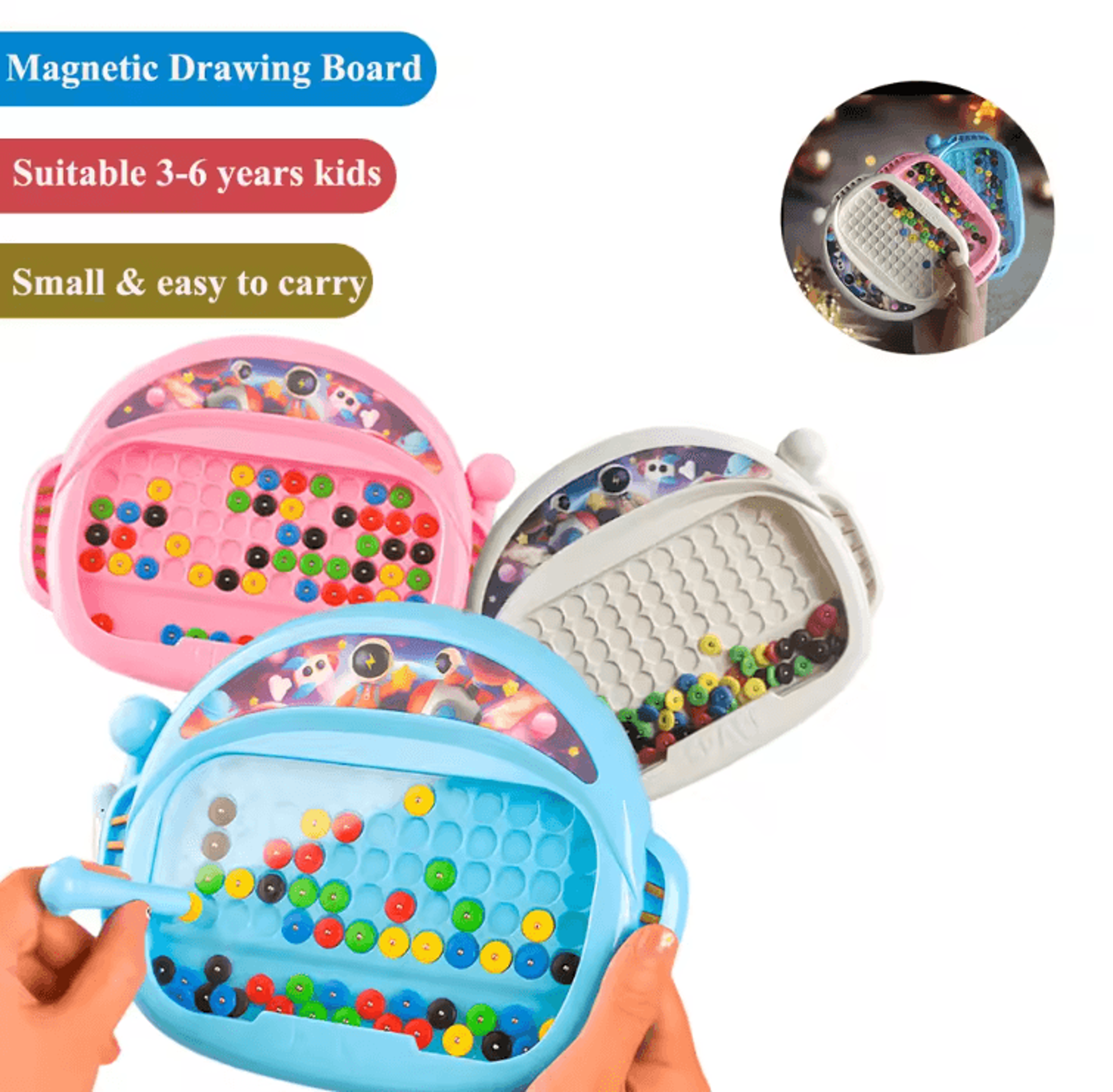 magnofun kids magnetic drawing board with pen and beads