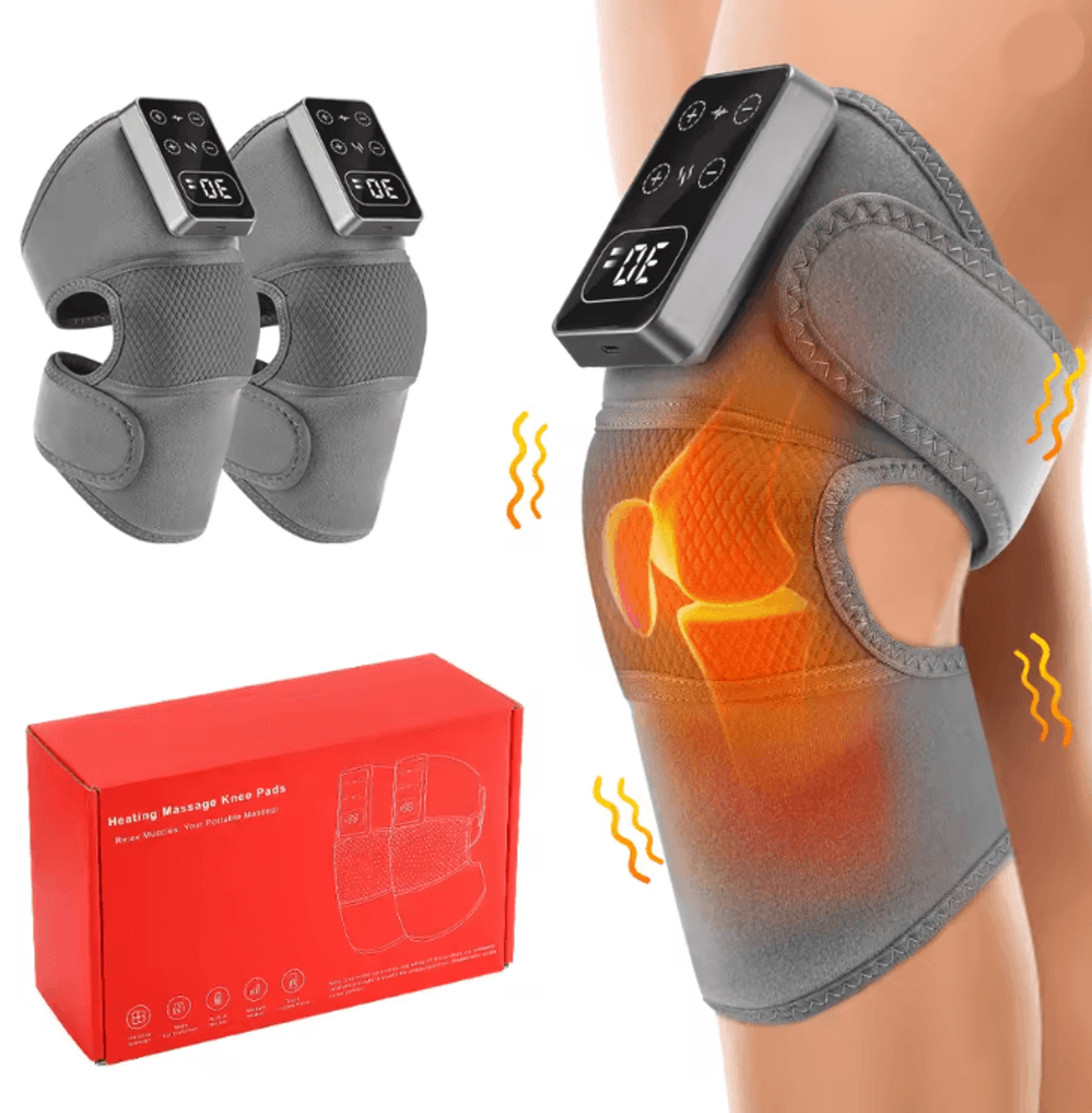 thermapulse electric heated knee massager with vibration and adjustable compression
