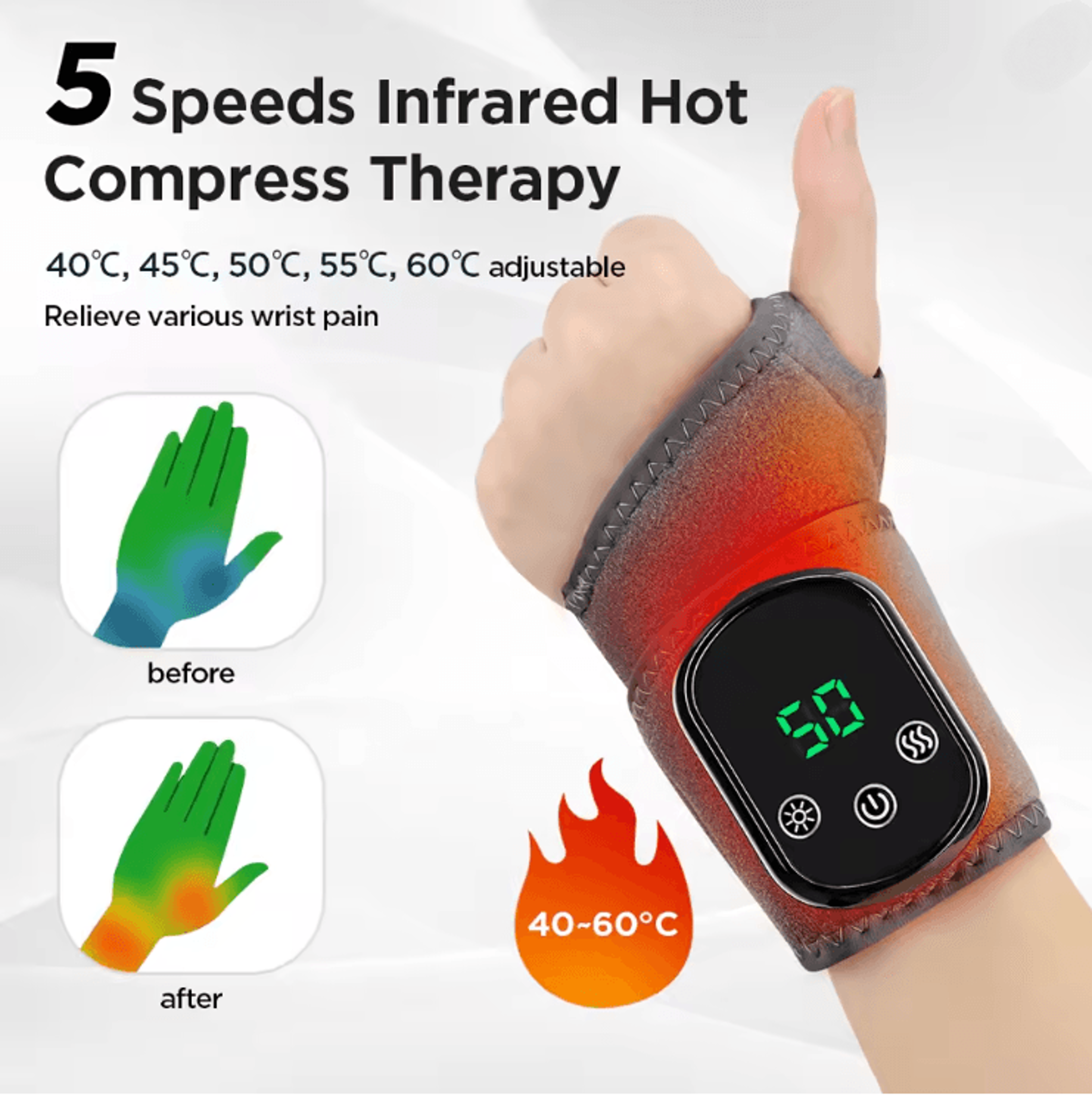 thermapulse 2 in 1 heated wrist massager with adjustable temperature and vibration therapy