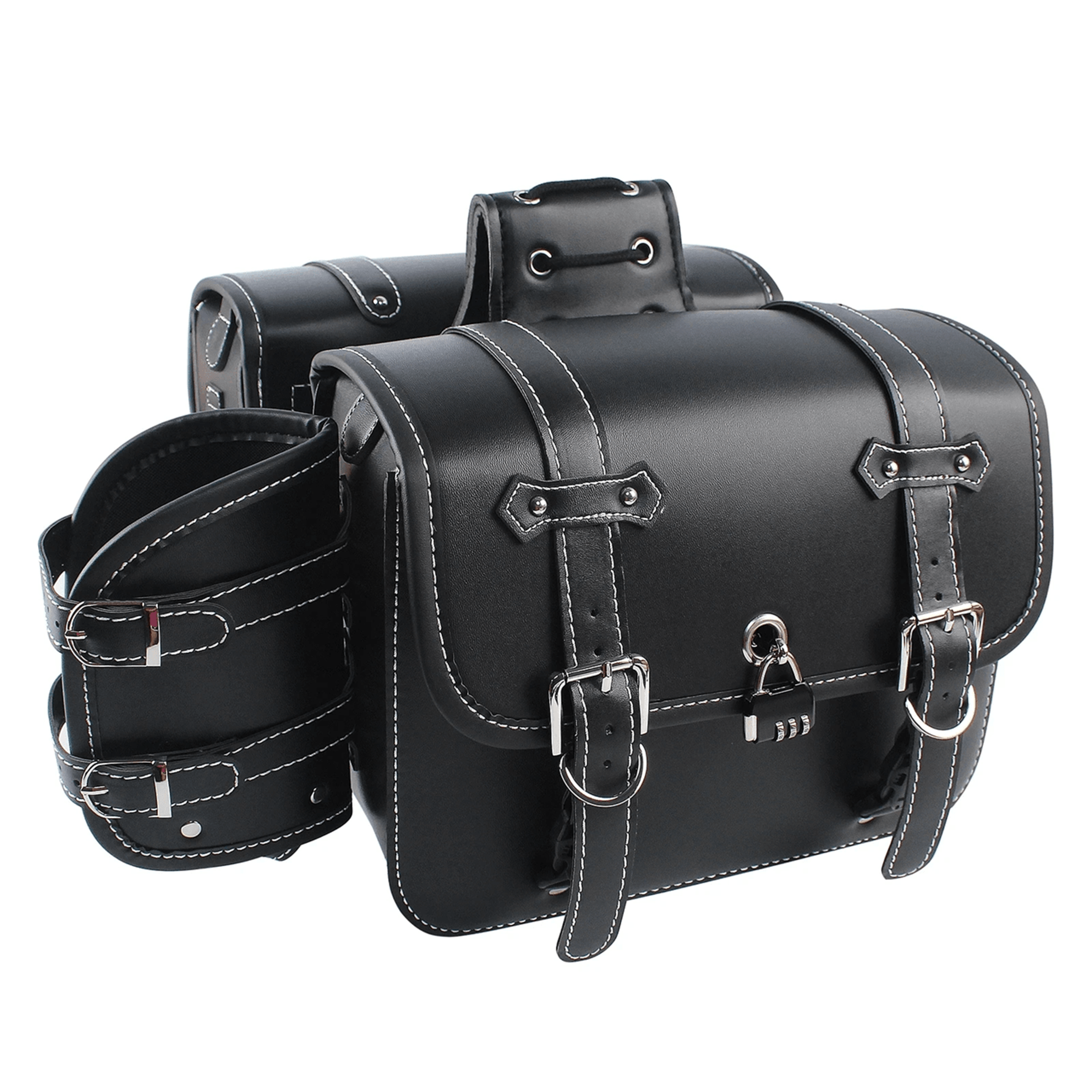 universal large capacity motorcycle saddle bag side tool storage for cruisers