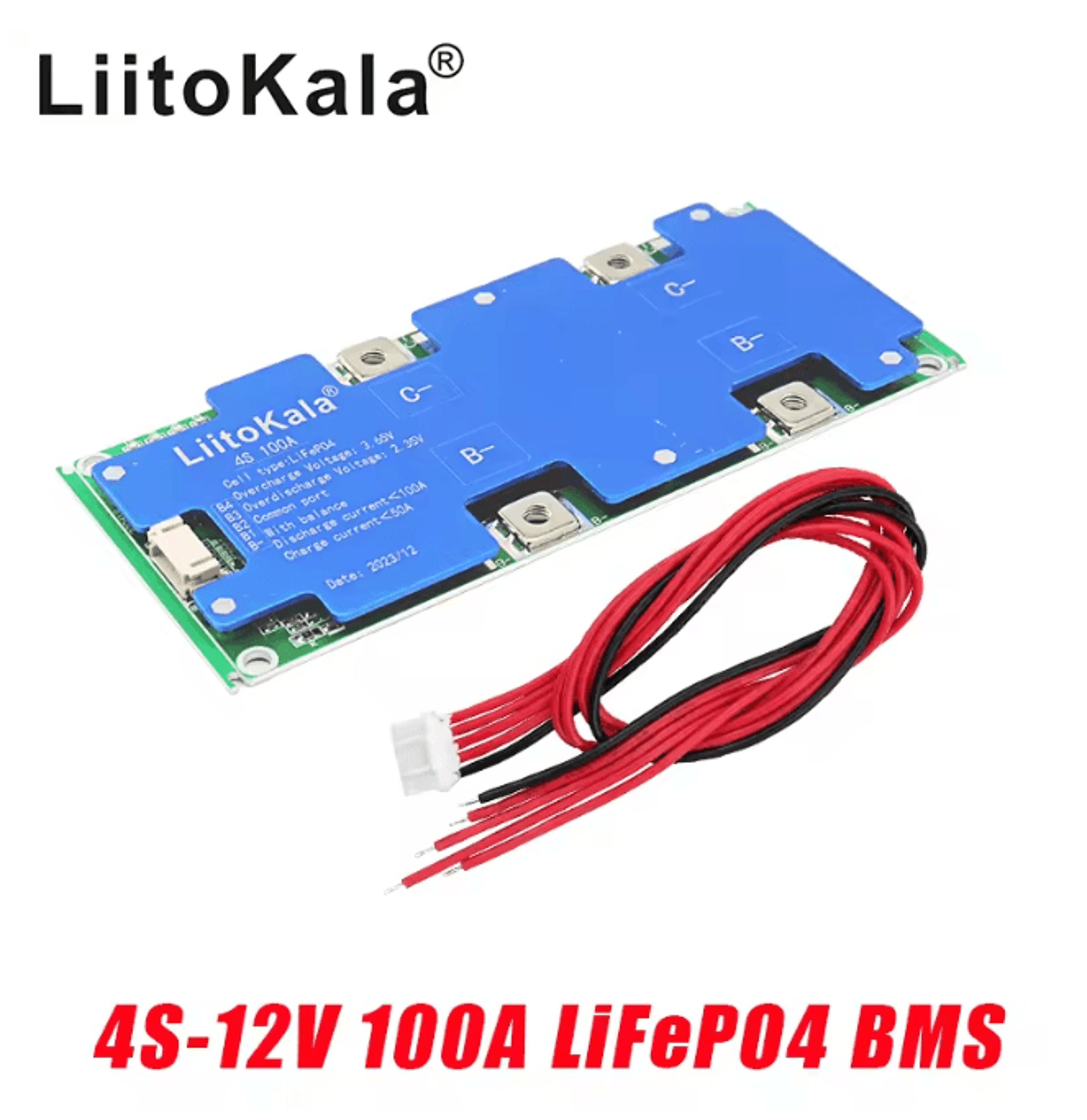 LiitoPower 4S 12V 100A LiFePO4 Battery Management System with Balanced Charging