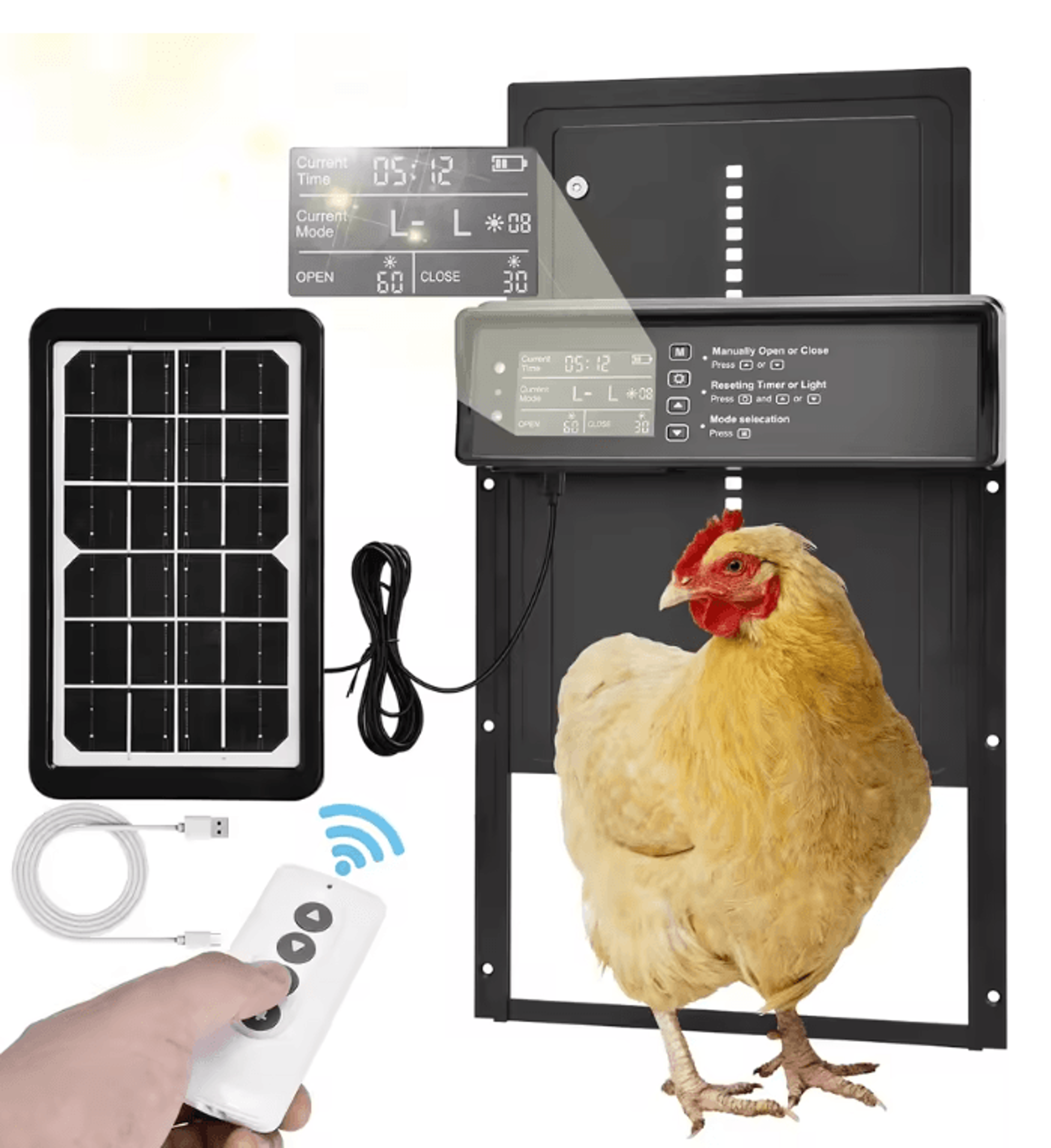 solarguard automatic chicken coop door with timer and light sensor
