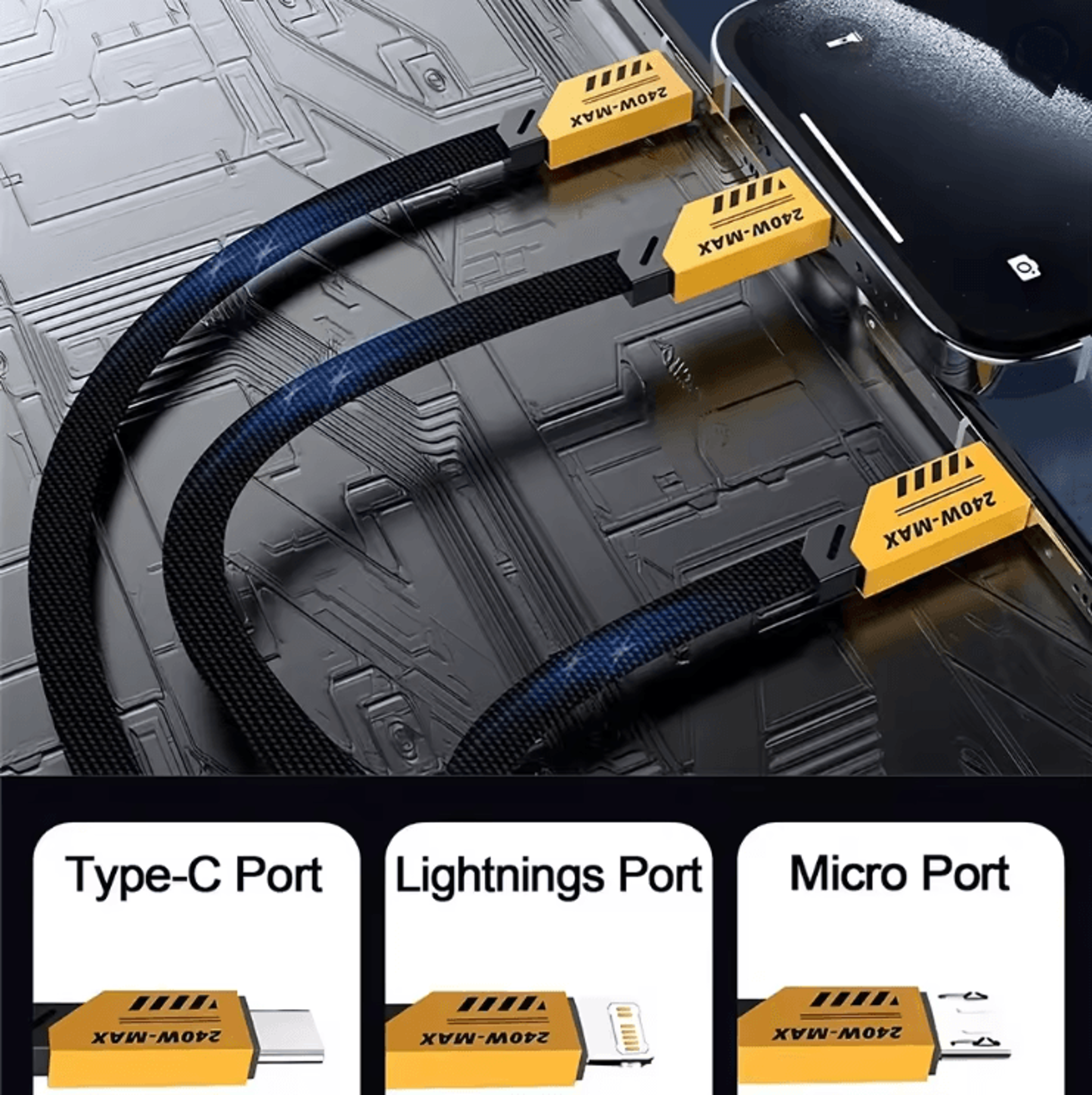 powerlink 240w 3-in-1 fast charging cable