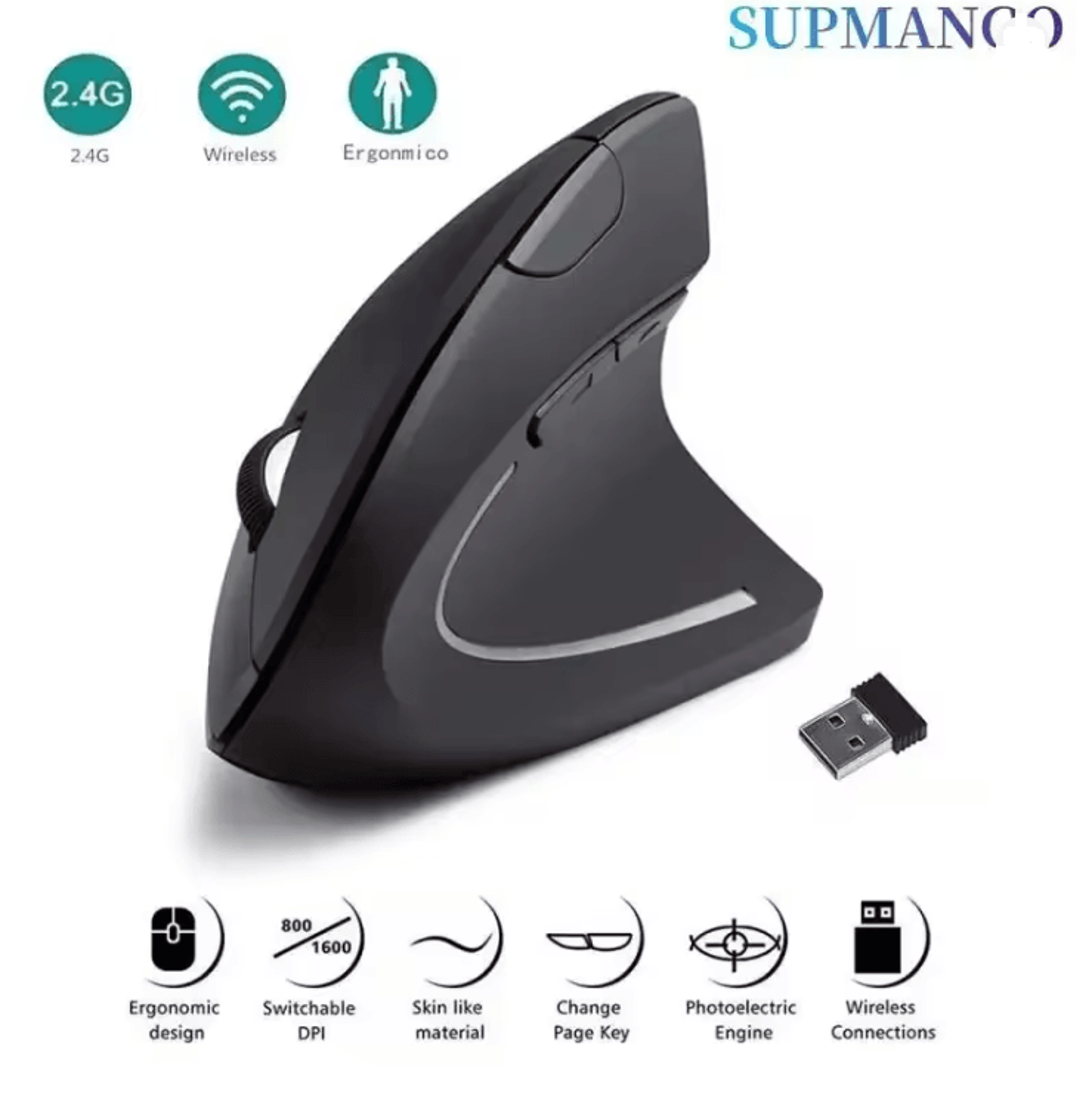 ergowave wireless vertical mouse with adjustable dpi