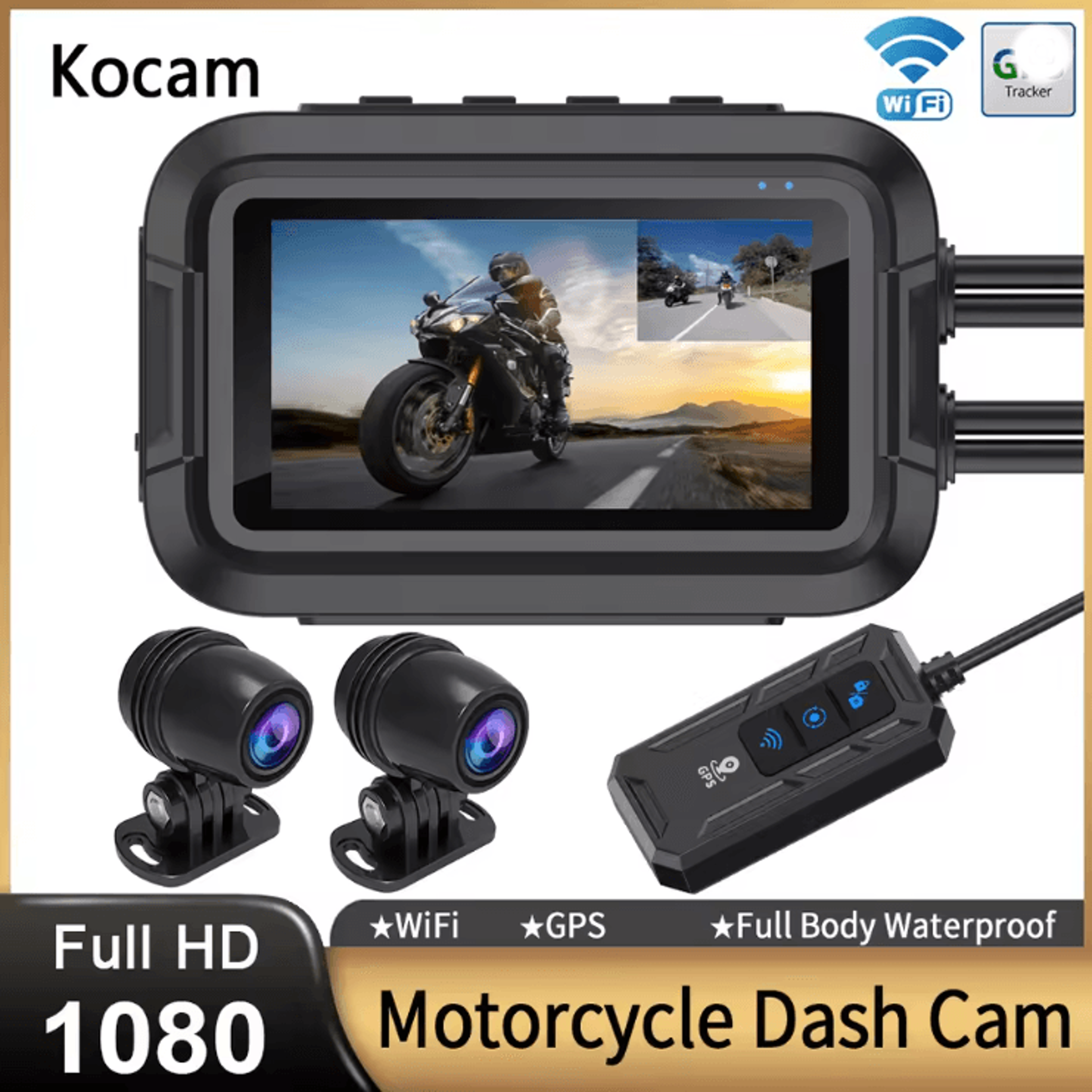 dualview 1080p motorcycle dash cam with wifi and gps