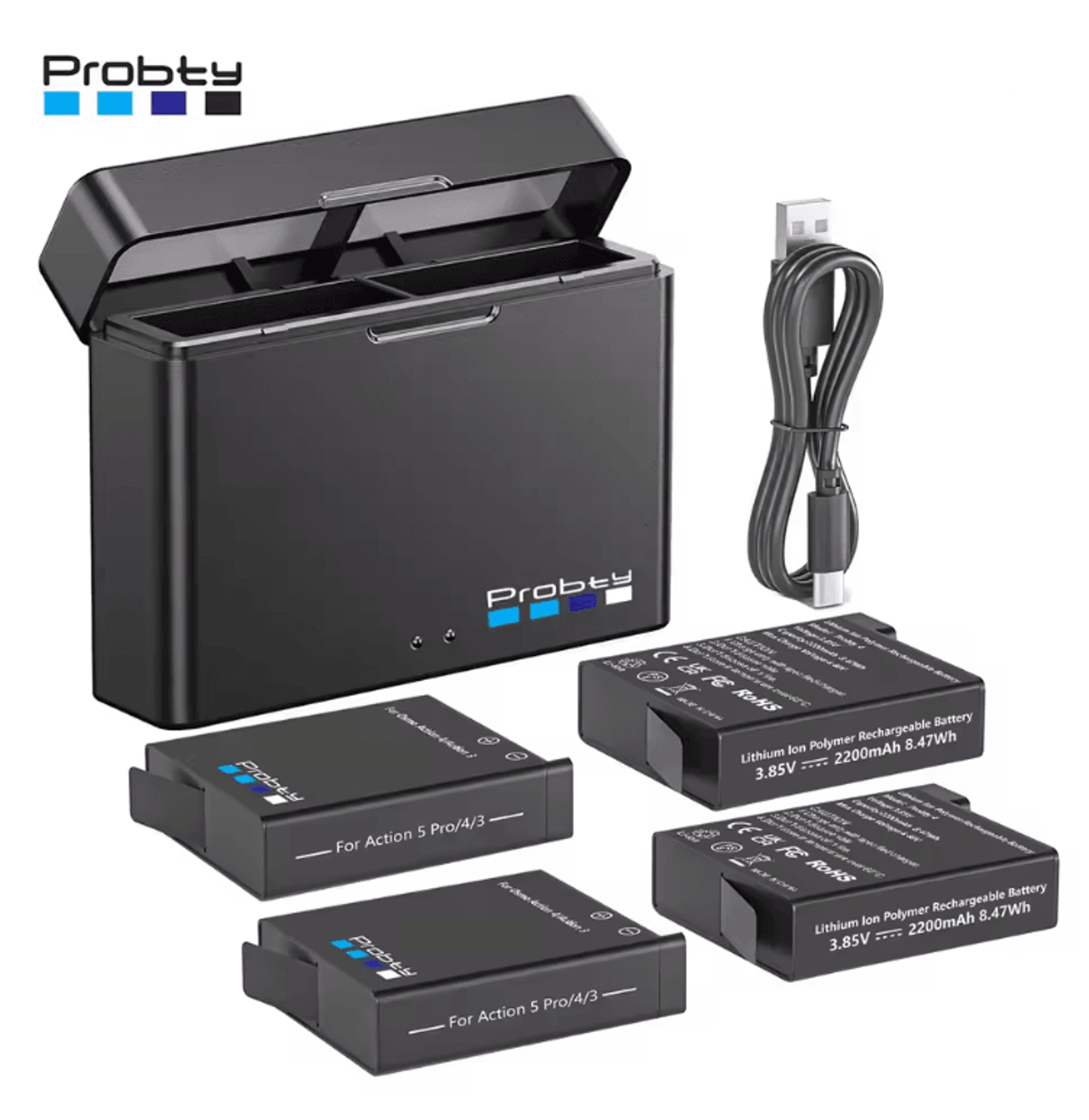 procharge 2200mah dual battery kit with charger for action camera