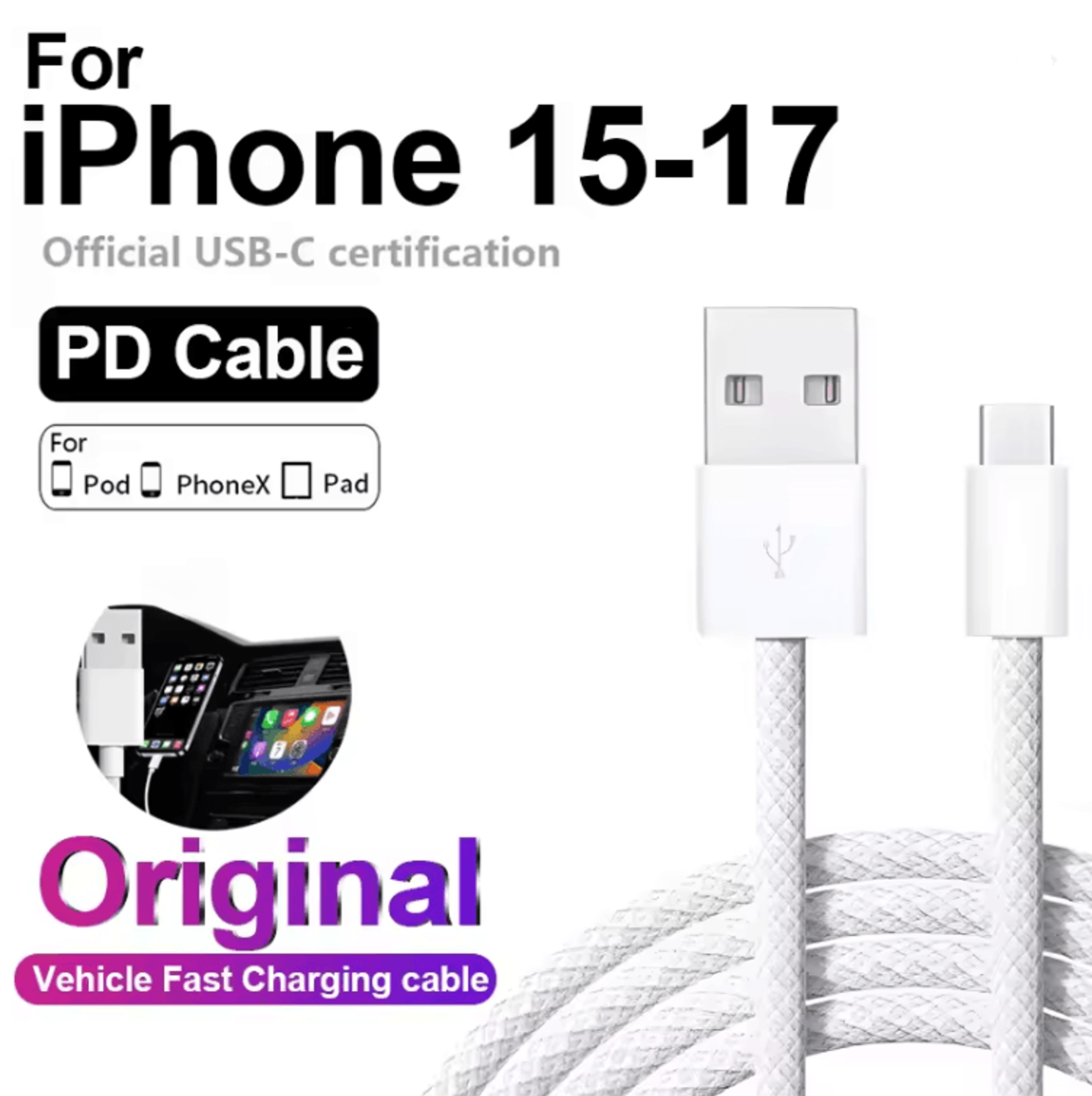 turbocharge 60w nylon braided usb-c cable for iphone