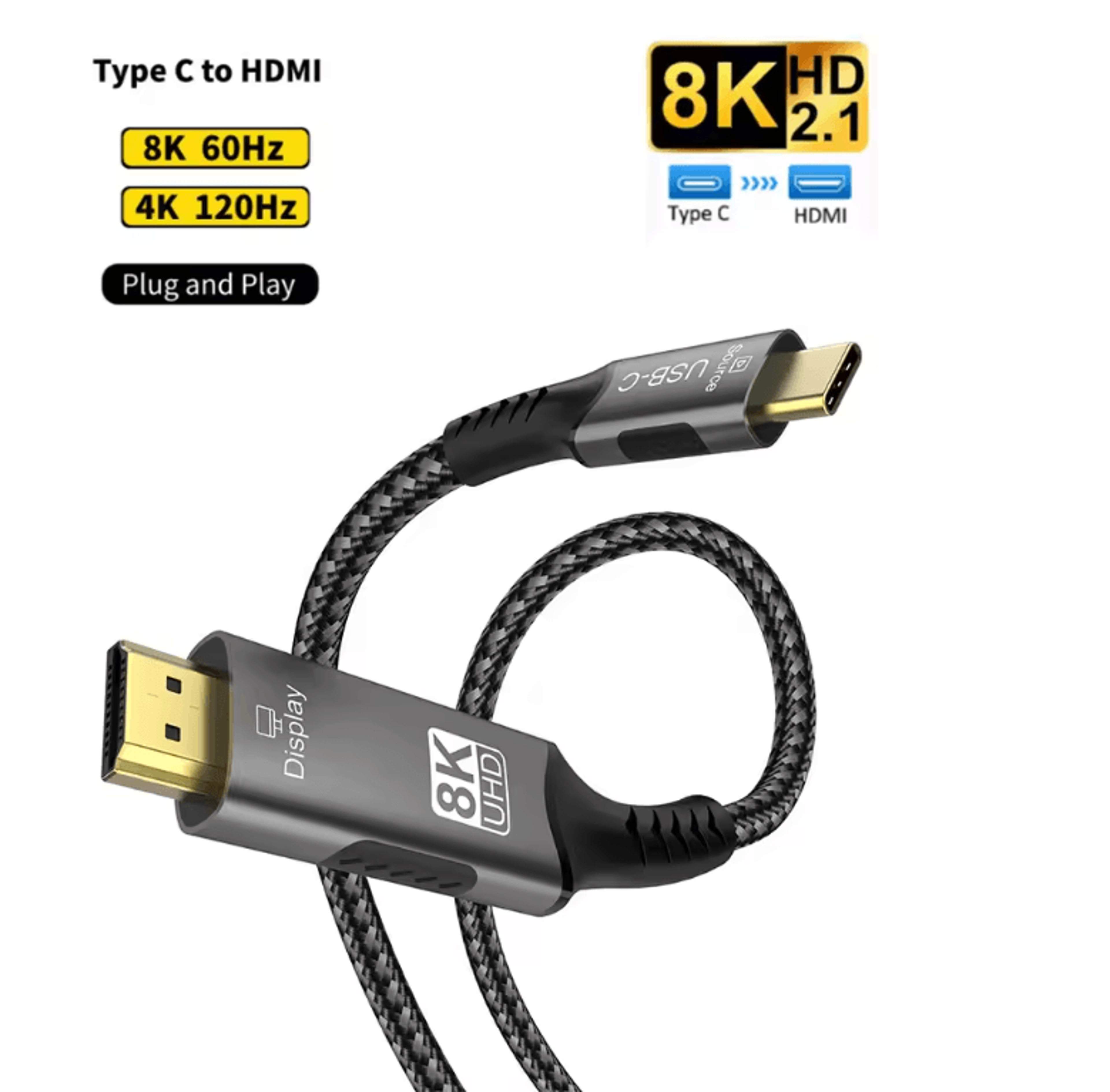 ultraview 8k usb c to hdmi 2.1 cable adapter for macbook and laptops