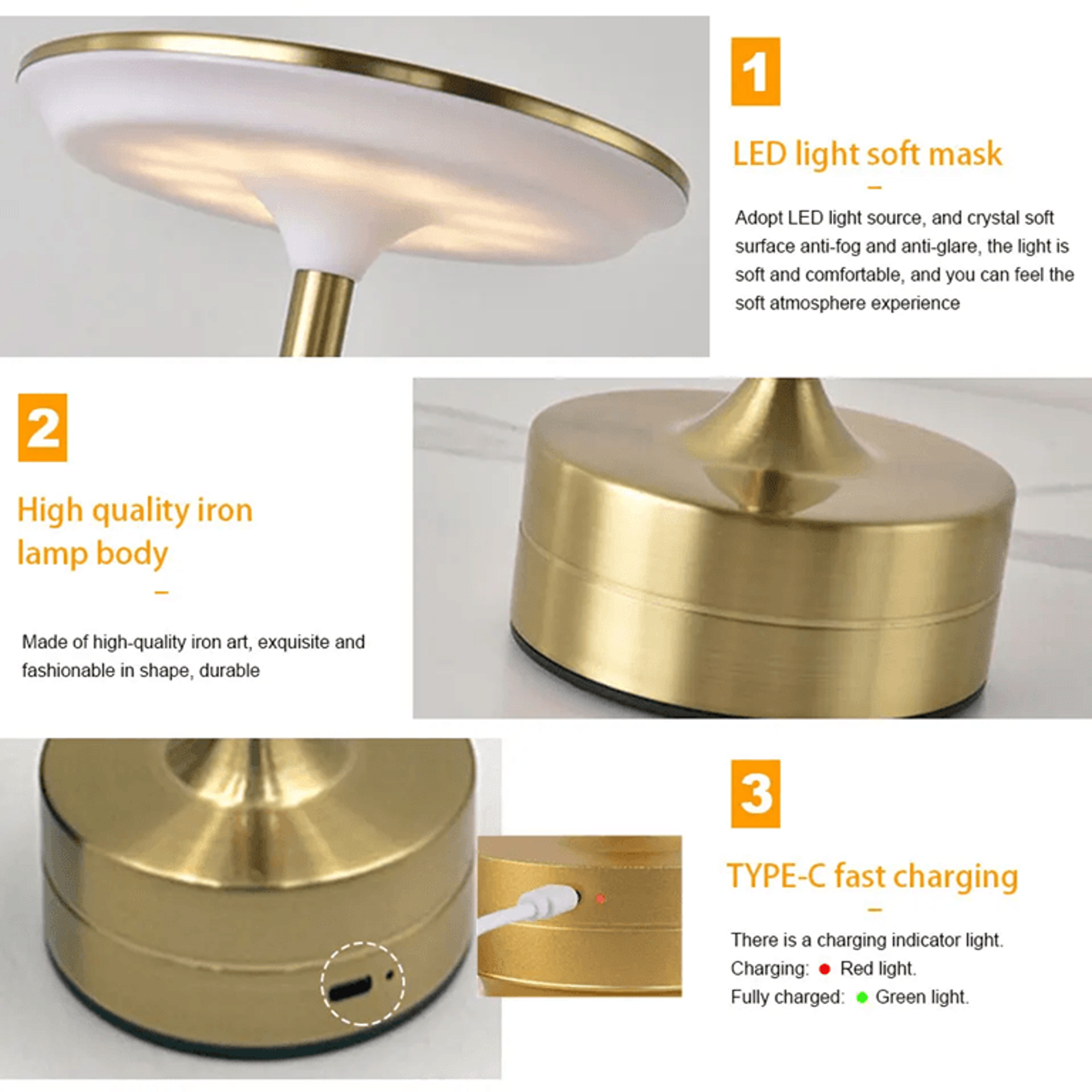 rechargeable touch sensor led table lamp – wireless night reading lamp