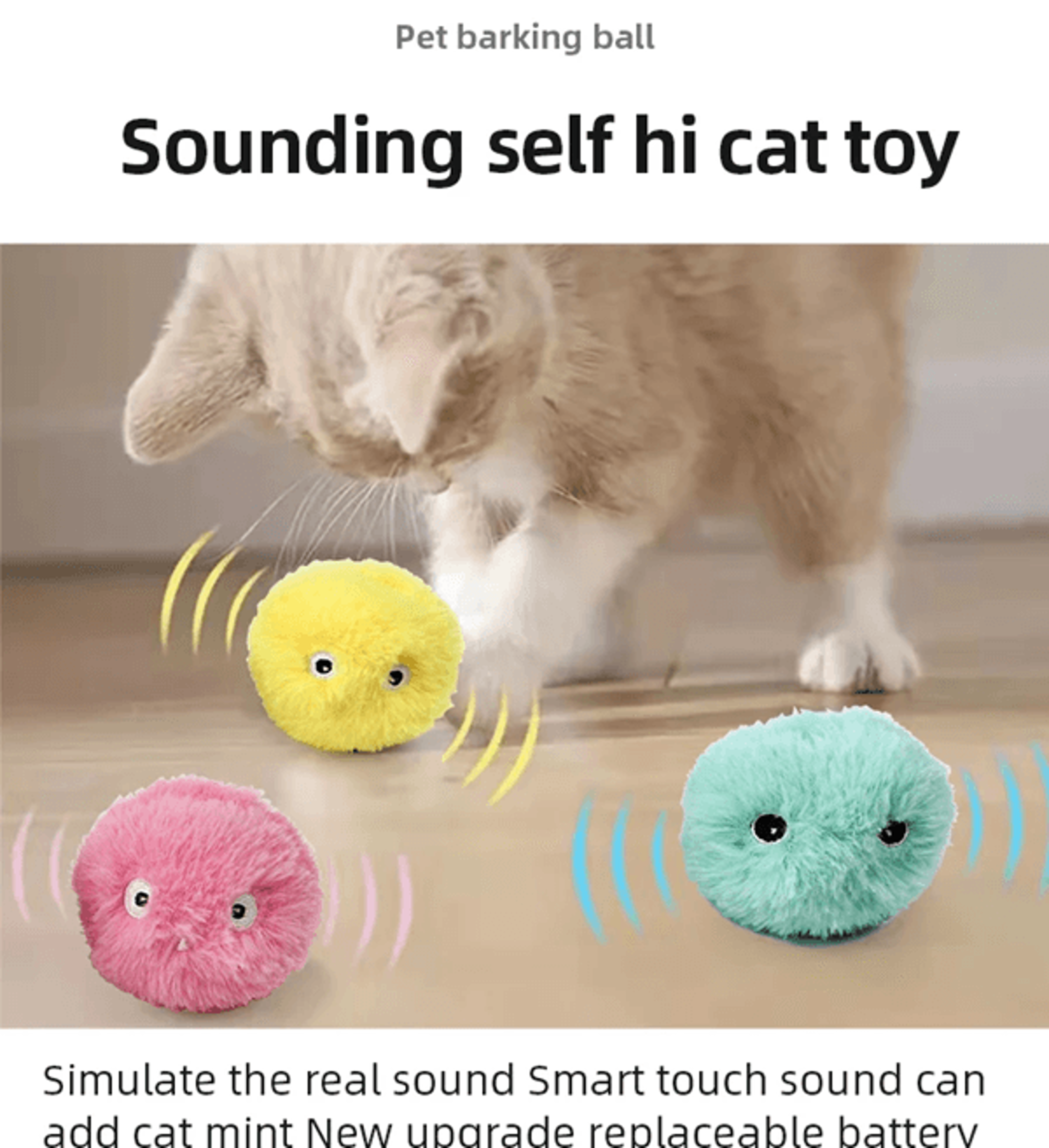 smart plush catnip squeak ball interactive toy for cats