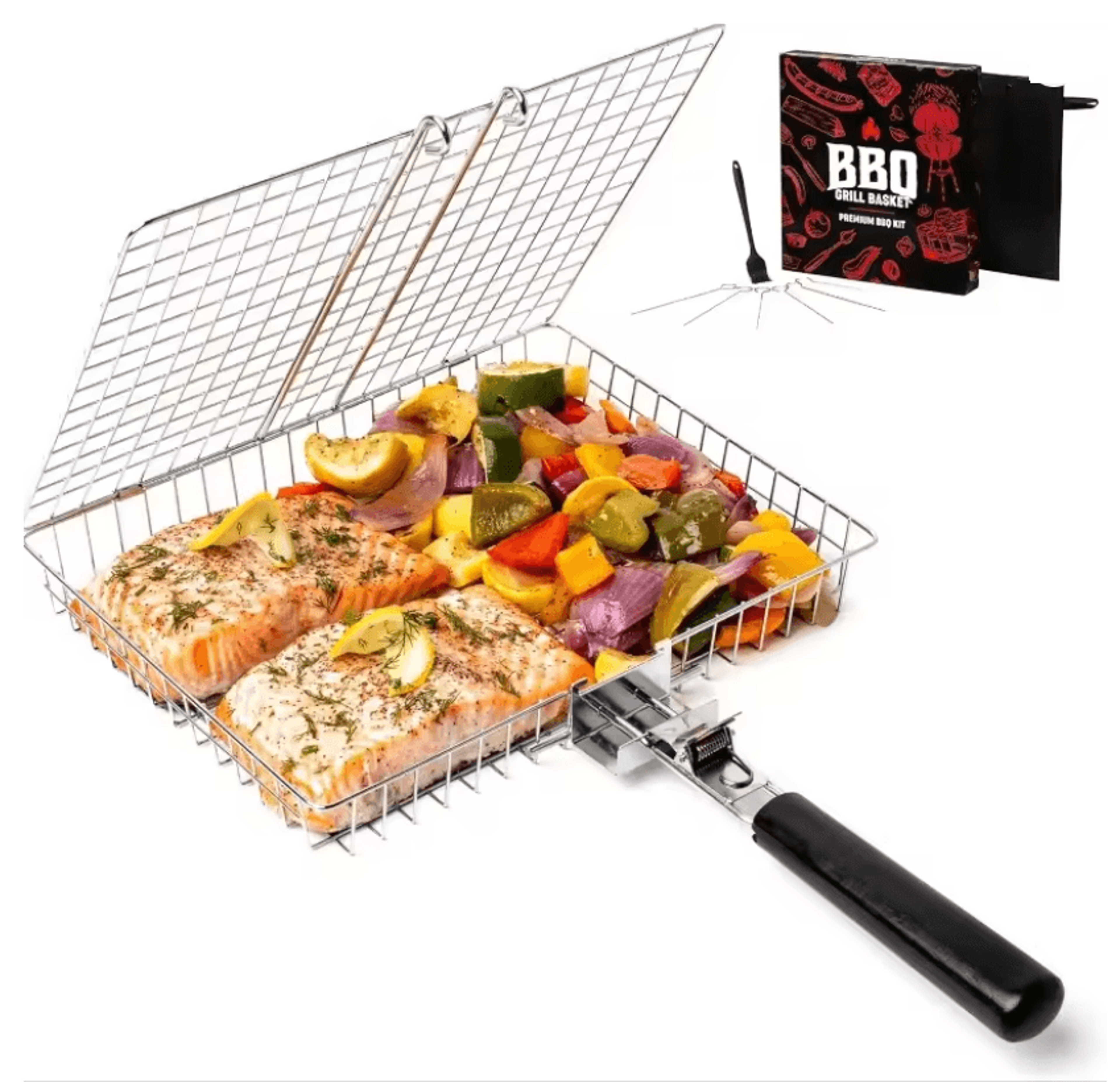 grillmate portable folding bbq grill basket with handle