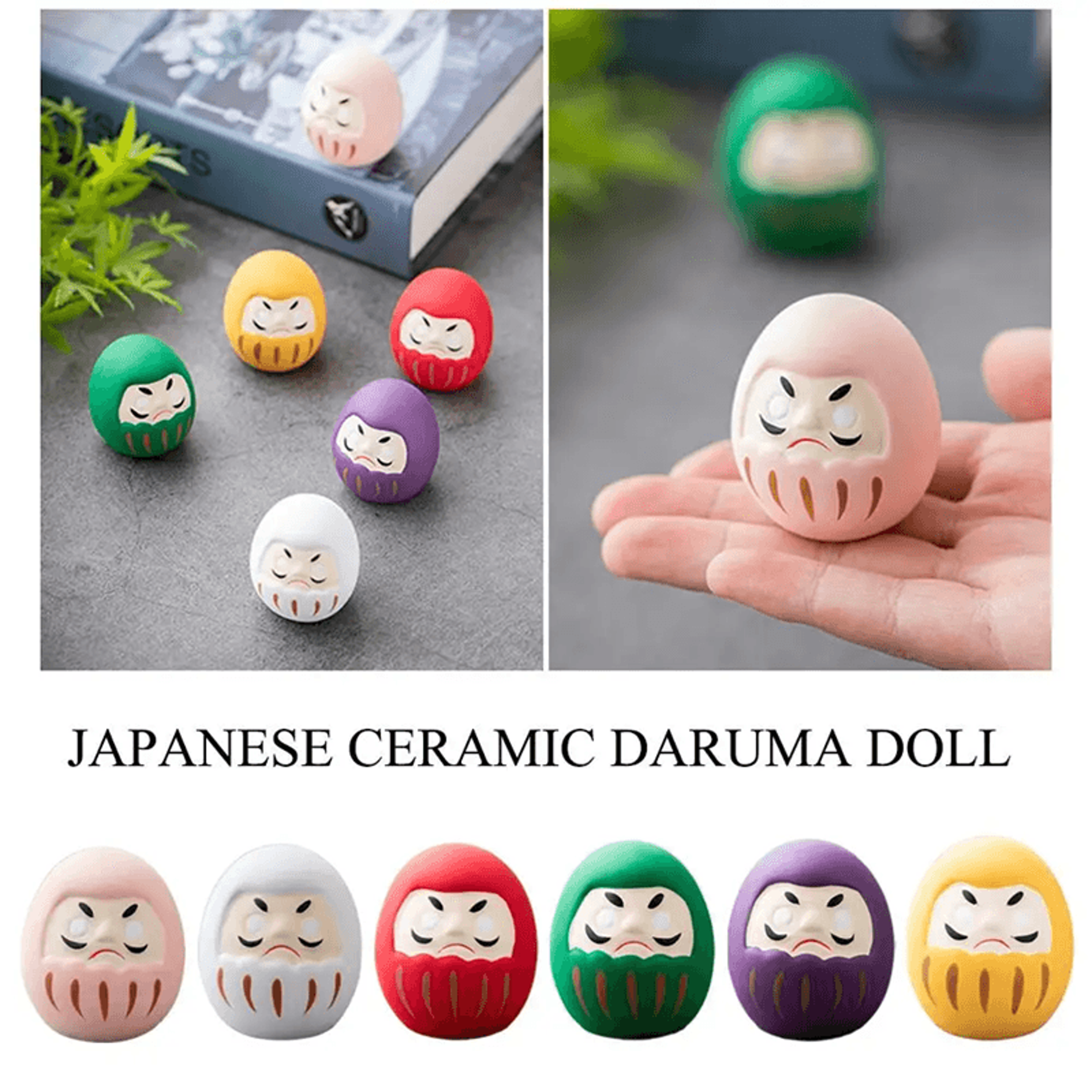 japanese ceramic daruma lucky charm – handmade fortune ornament for home and office decor