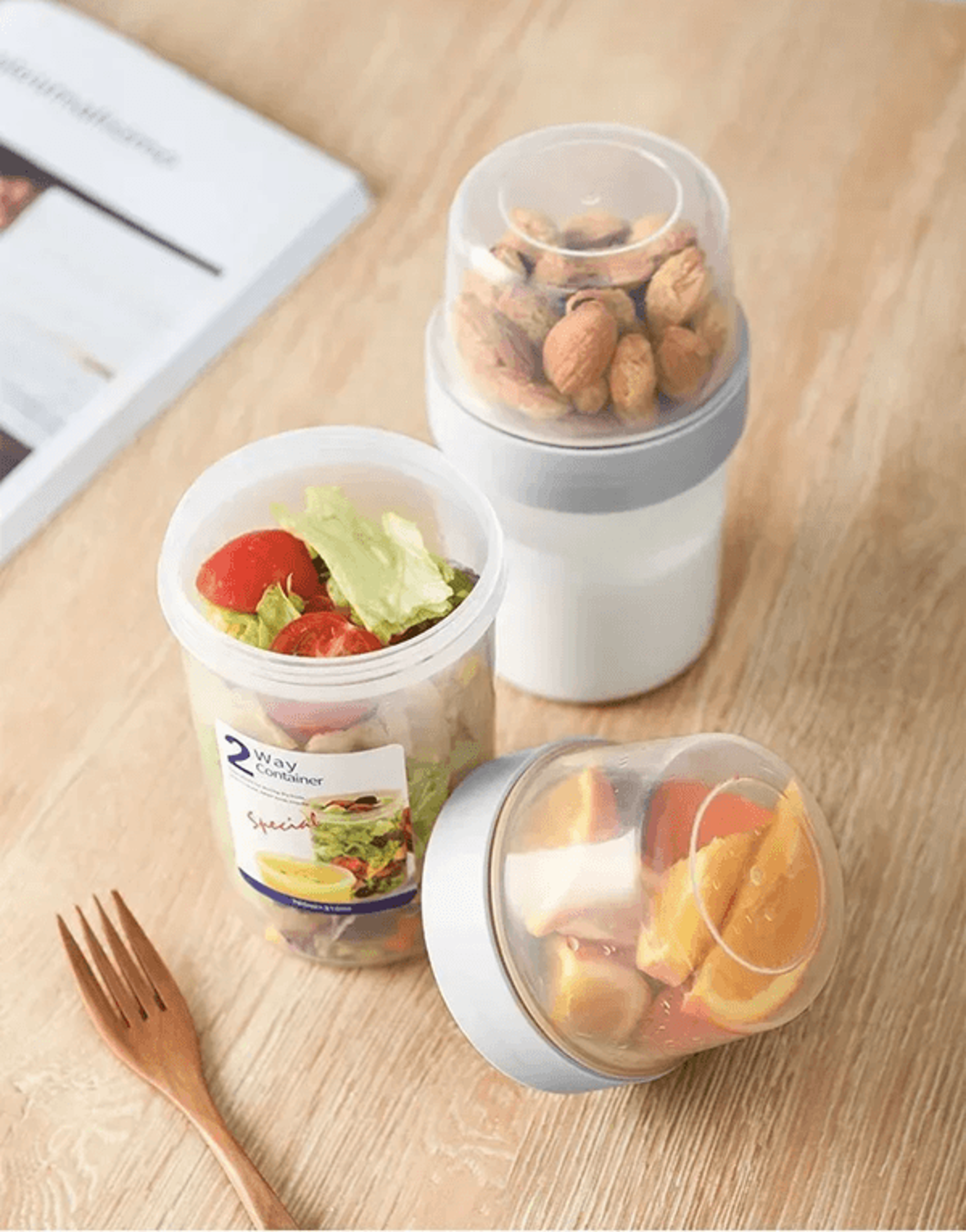 freshgo portable yogurt and salad cup set – leakproof breakfast container with fork and sauce cup