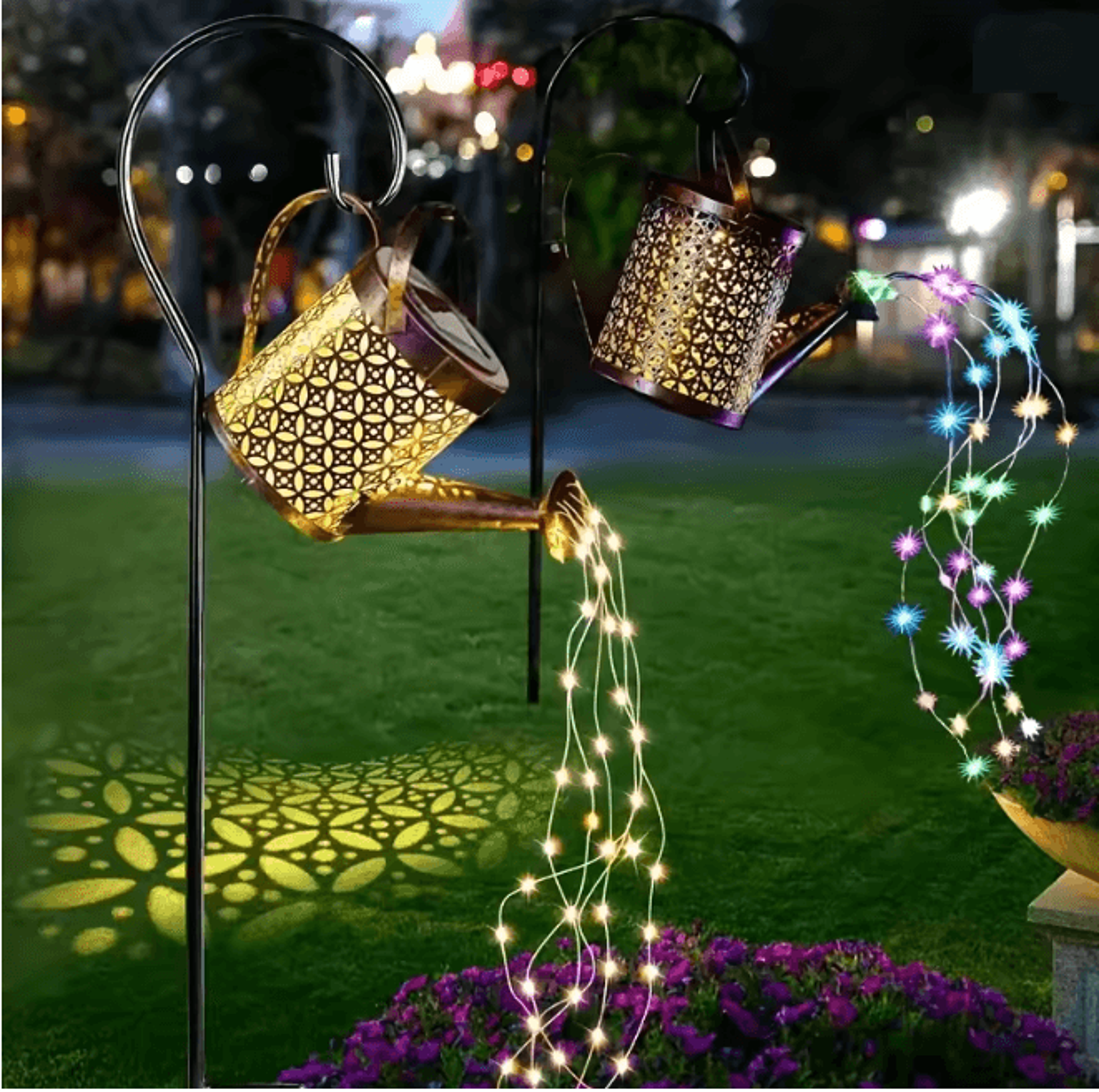 aquaglow solar watering can light outdoor decorative fairy shower lamp