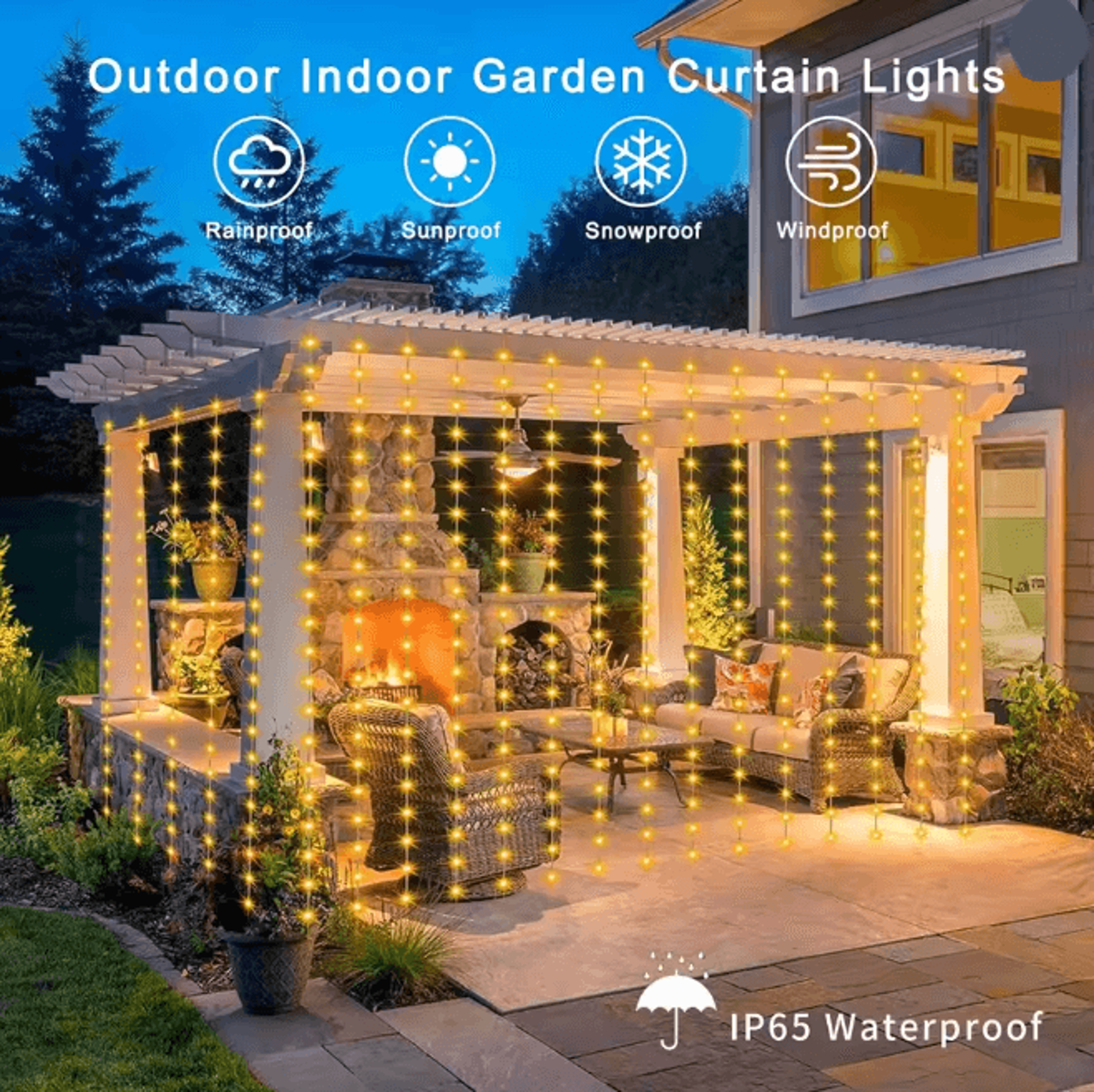lumiglow solar curtain string lights 300 led outdoor waterproof garland