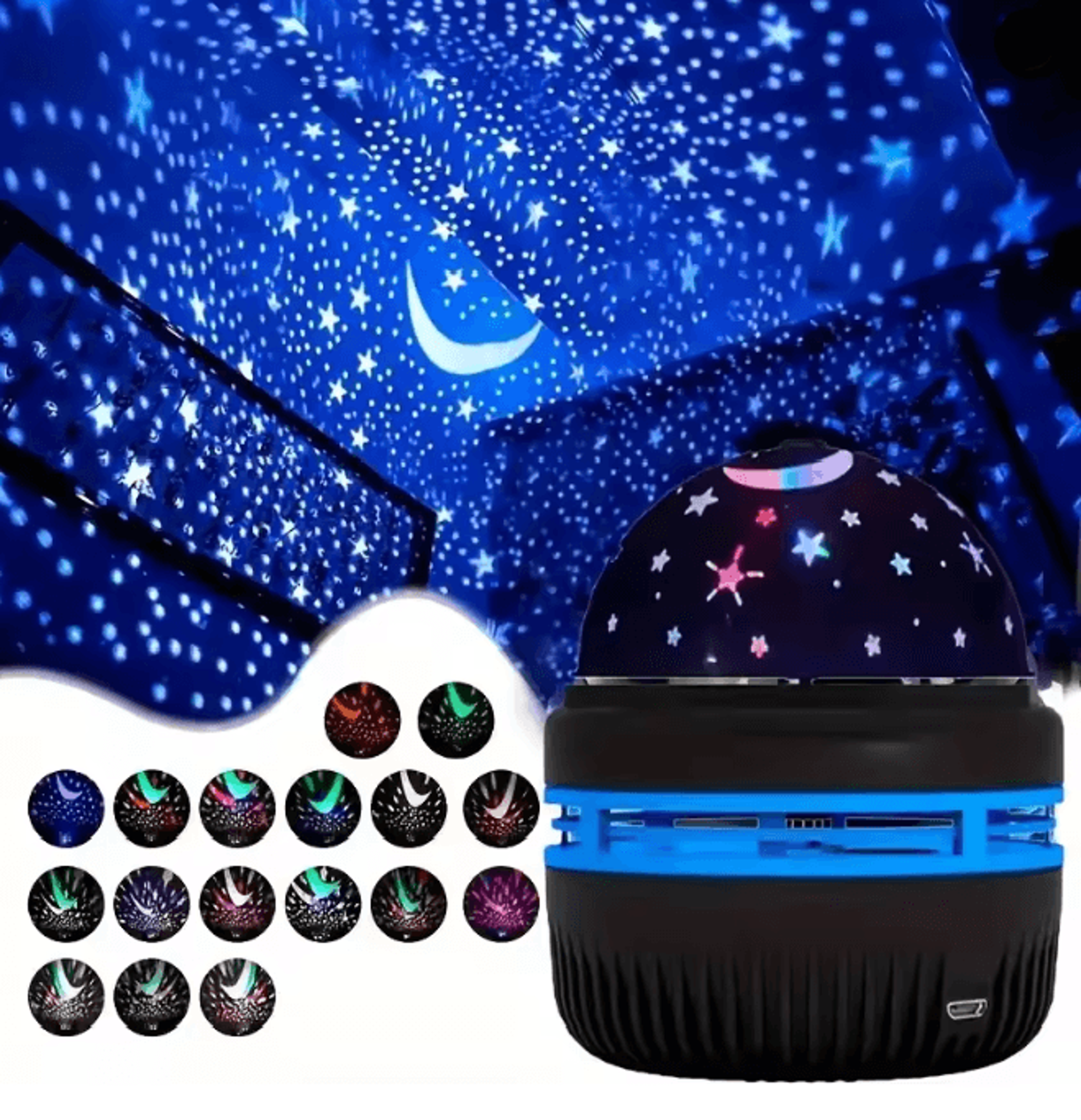 lunaglow rotating starry sky night light projector lamp