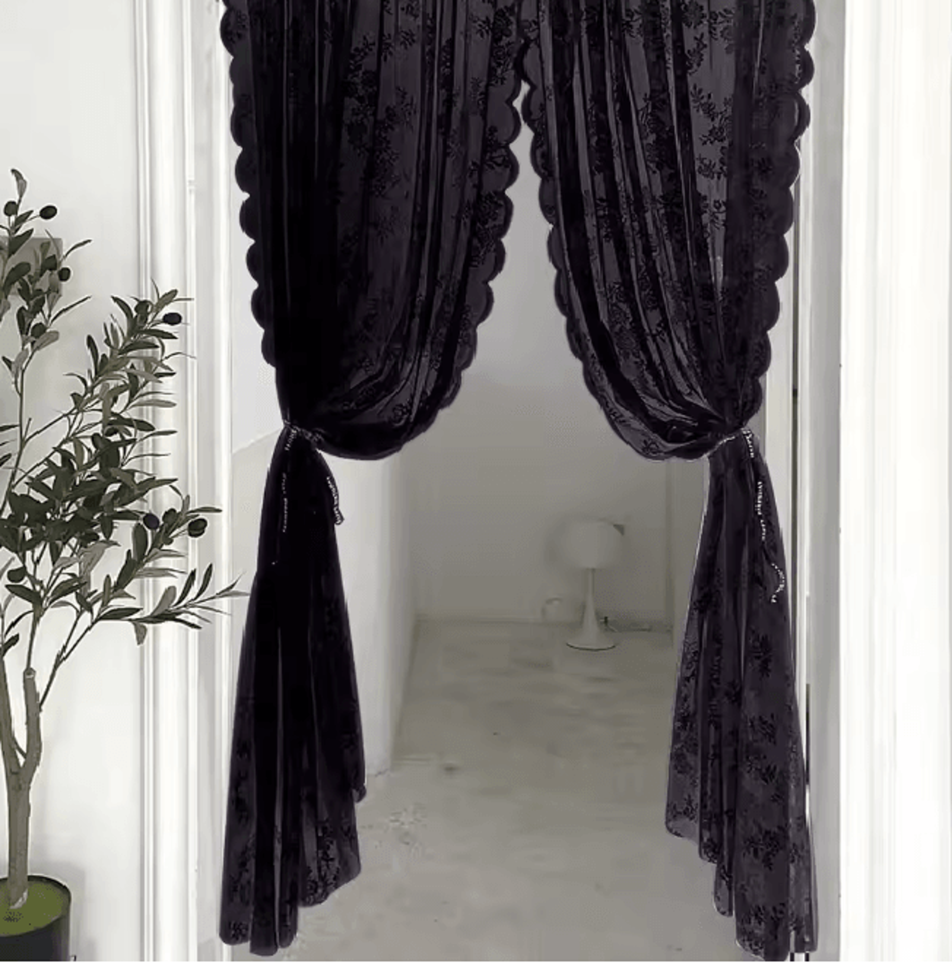 velora black floral lace sheer curtain panel