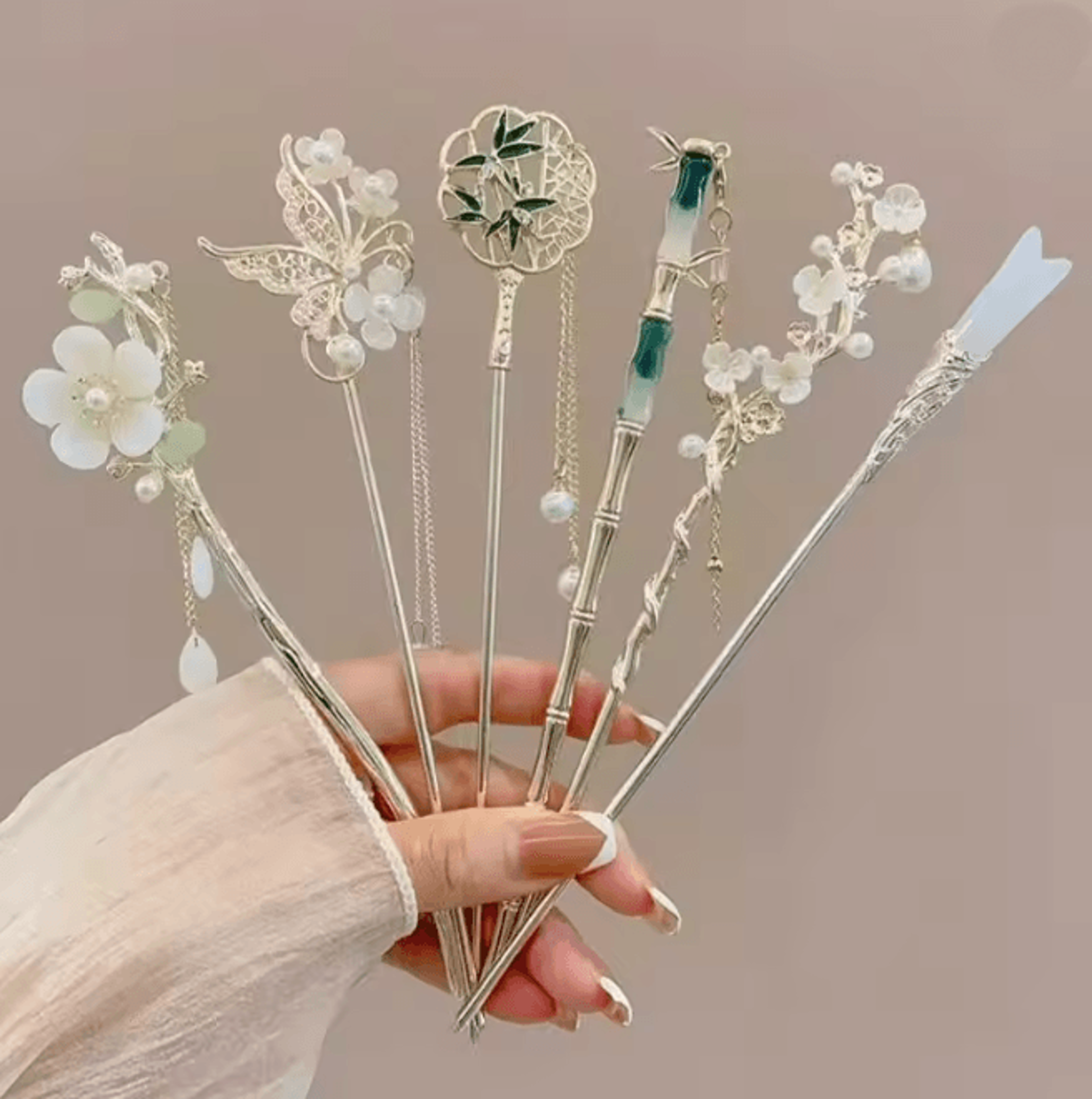 vintage floral tassel hair stick