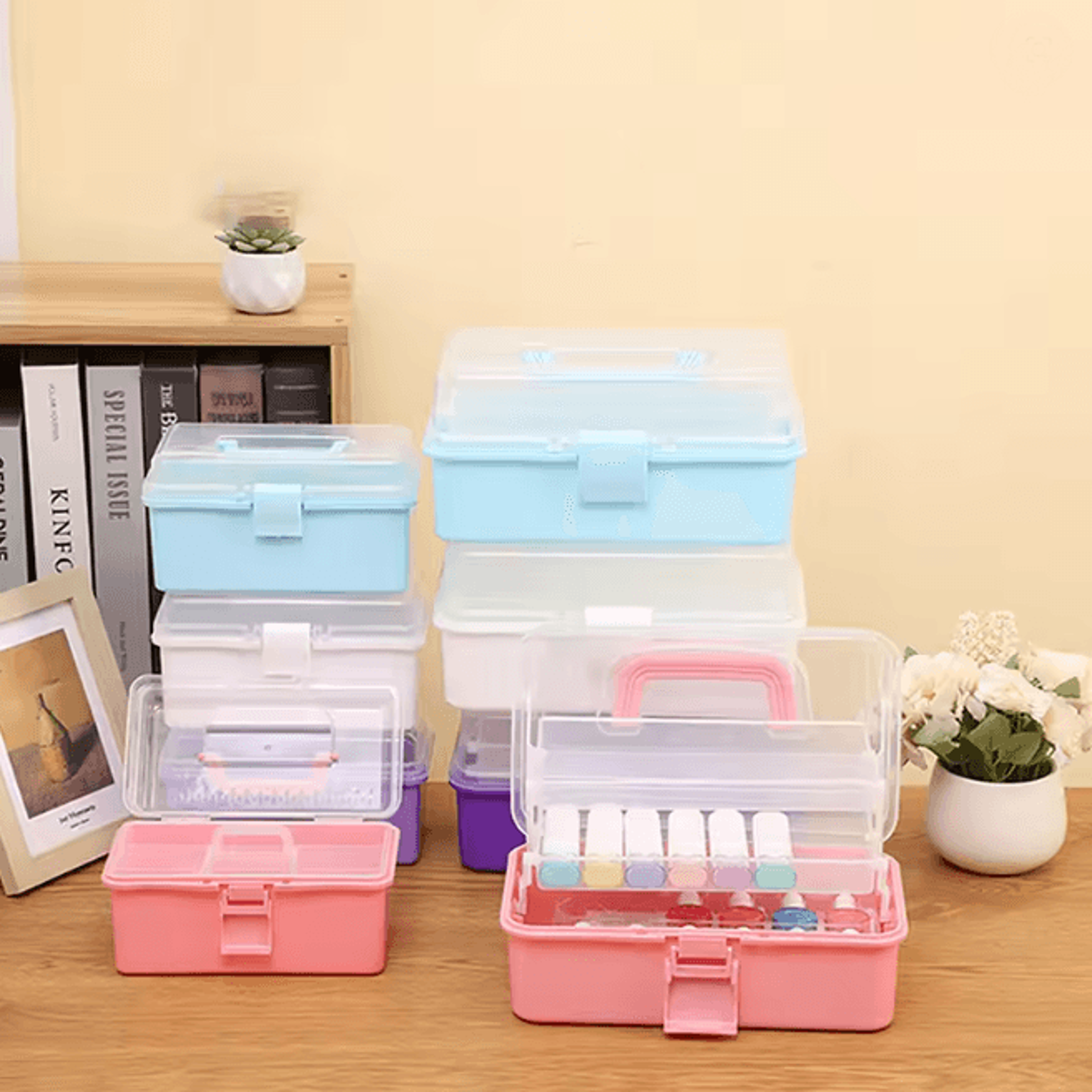 two layer portable makeup and jewelry storage box