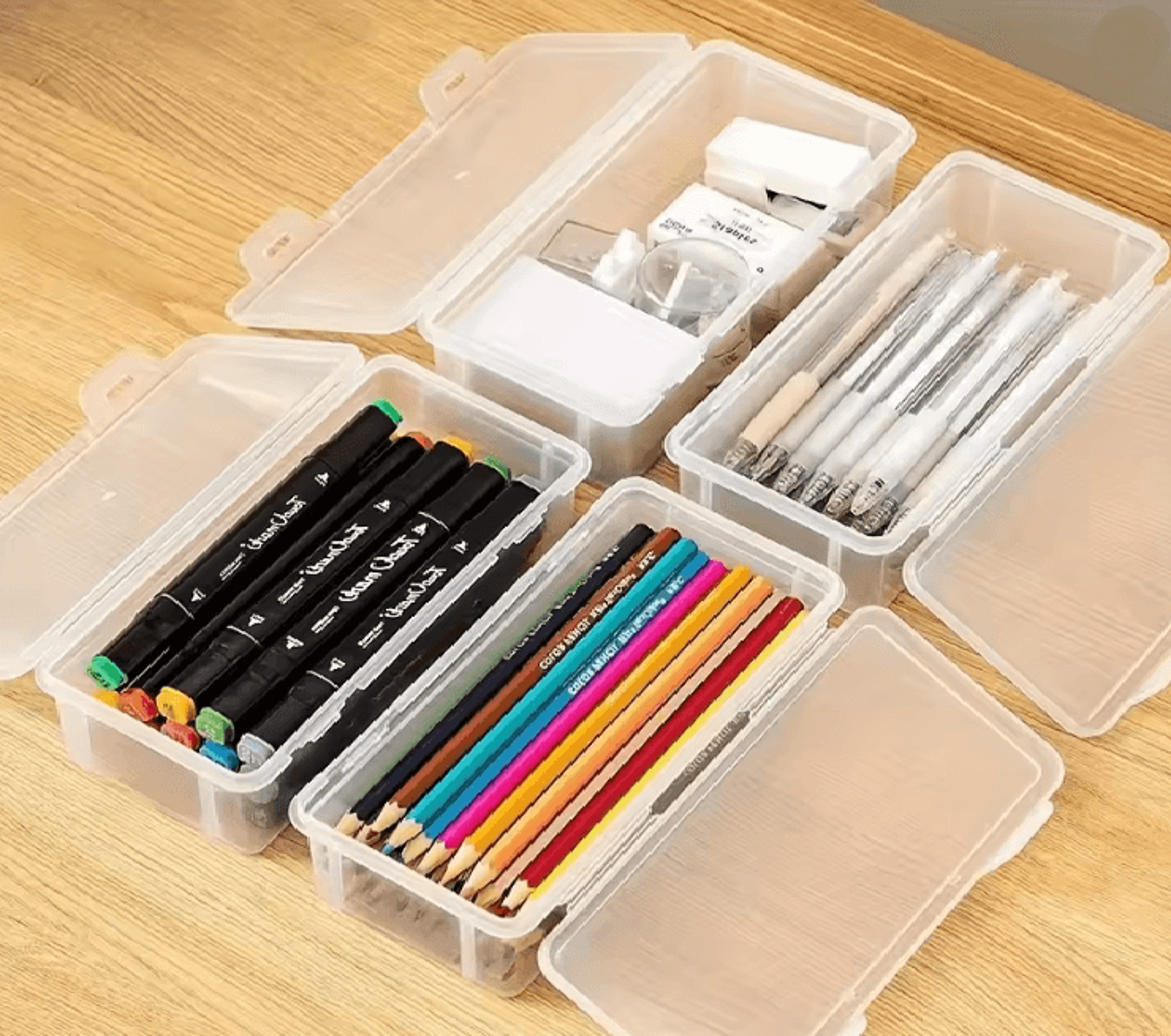 clear plastic storage box with hinged lid