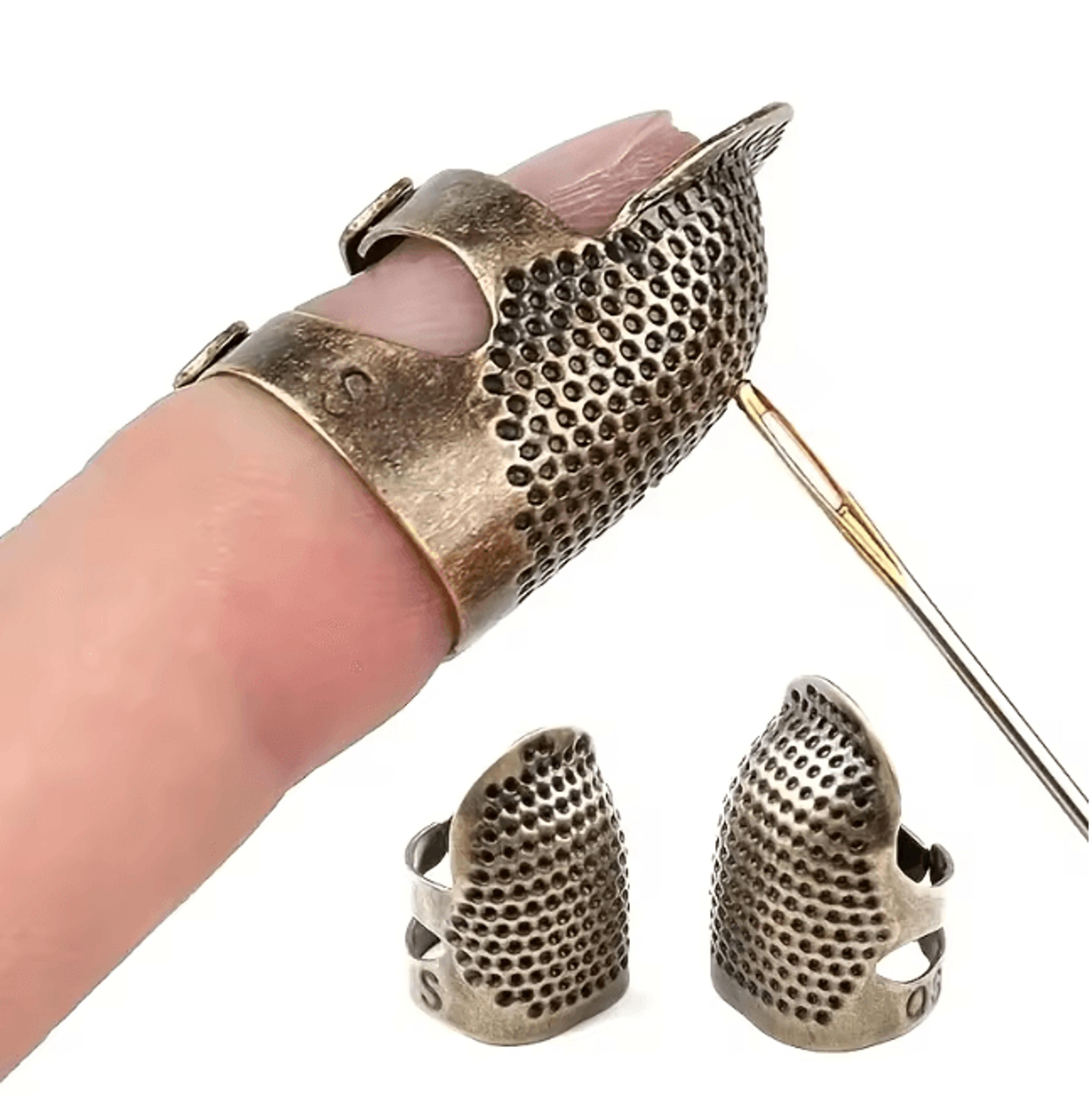 vintage adjustable sewing thimble ring set