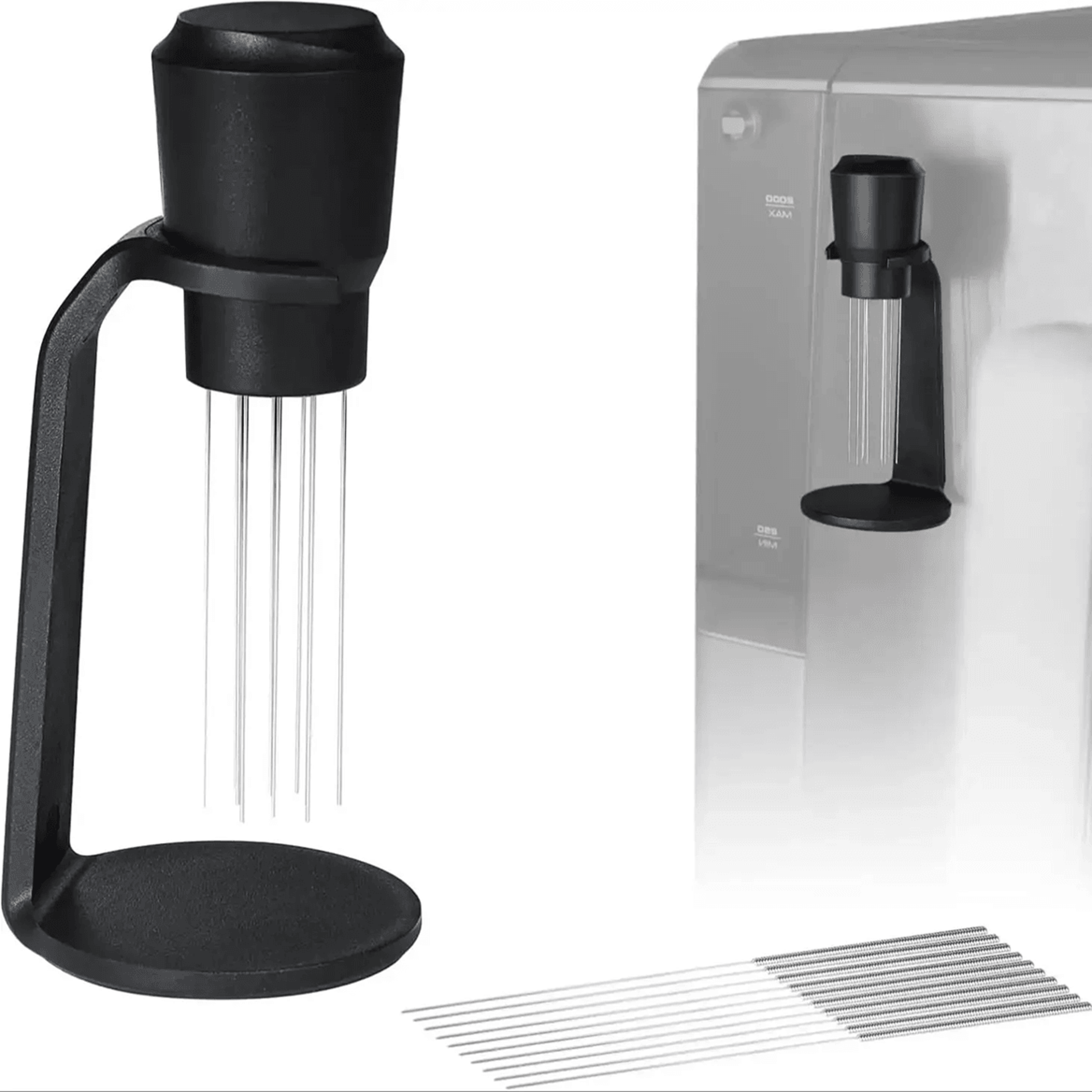 upgraded espresso wdt tool with magnetic base and replacement needle