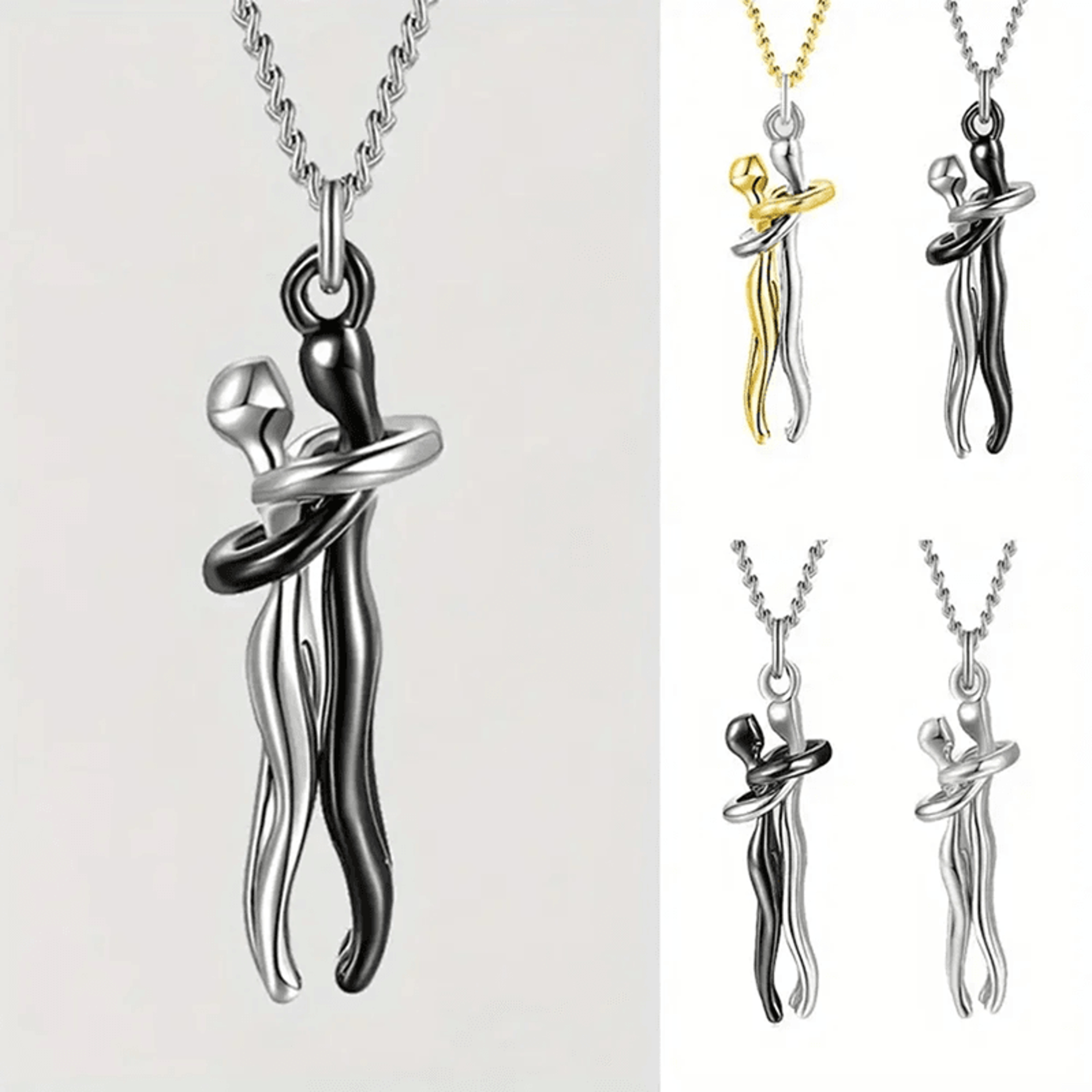 black hug pendant necklace for couples and everyday style
