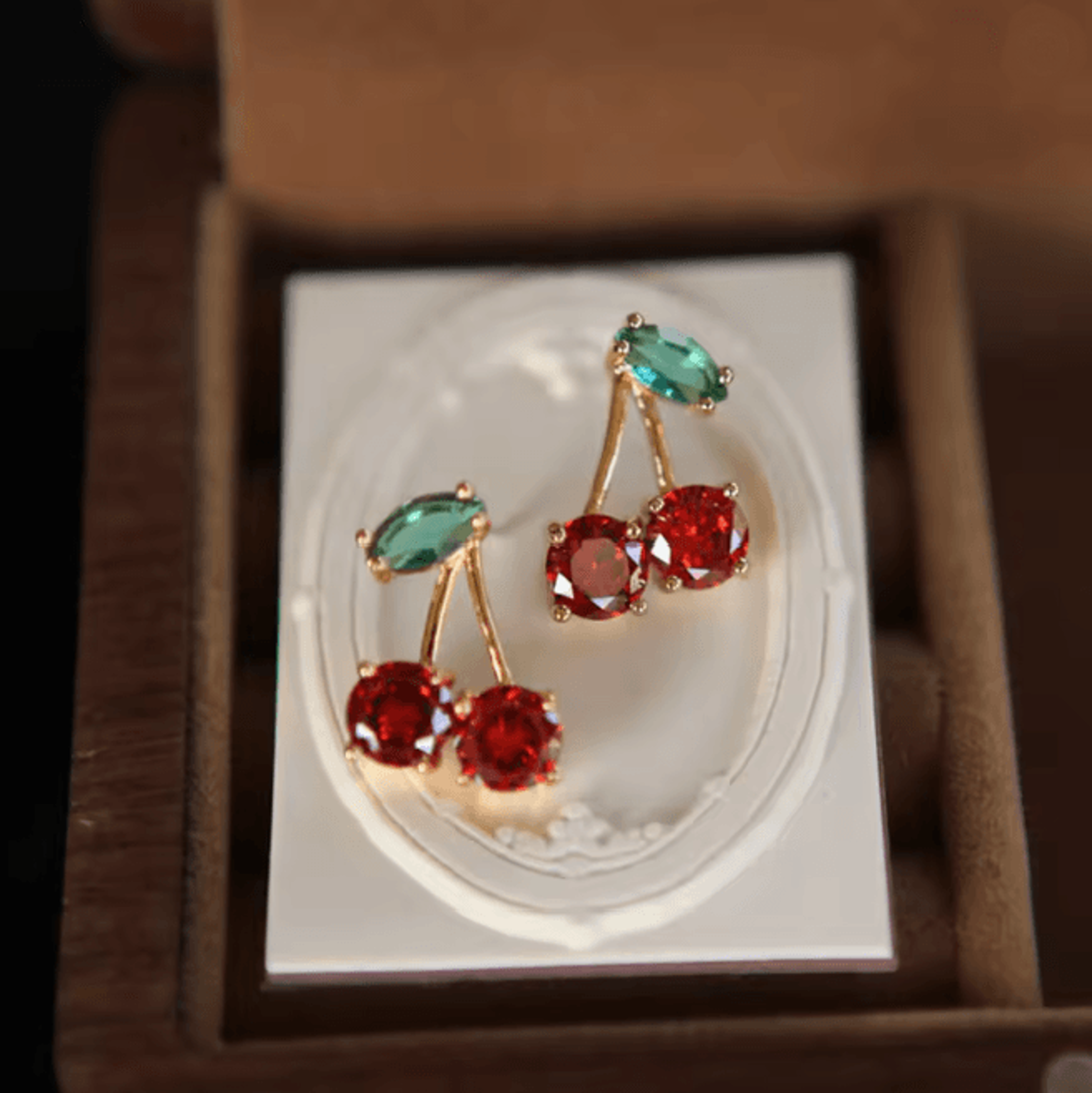 Red Zircon Cherry Leaf Earrings