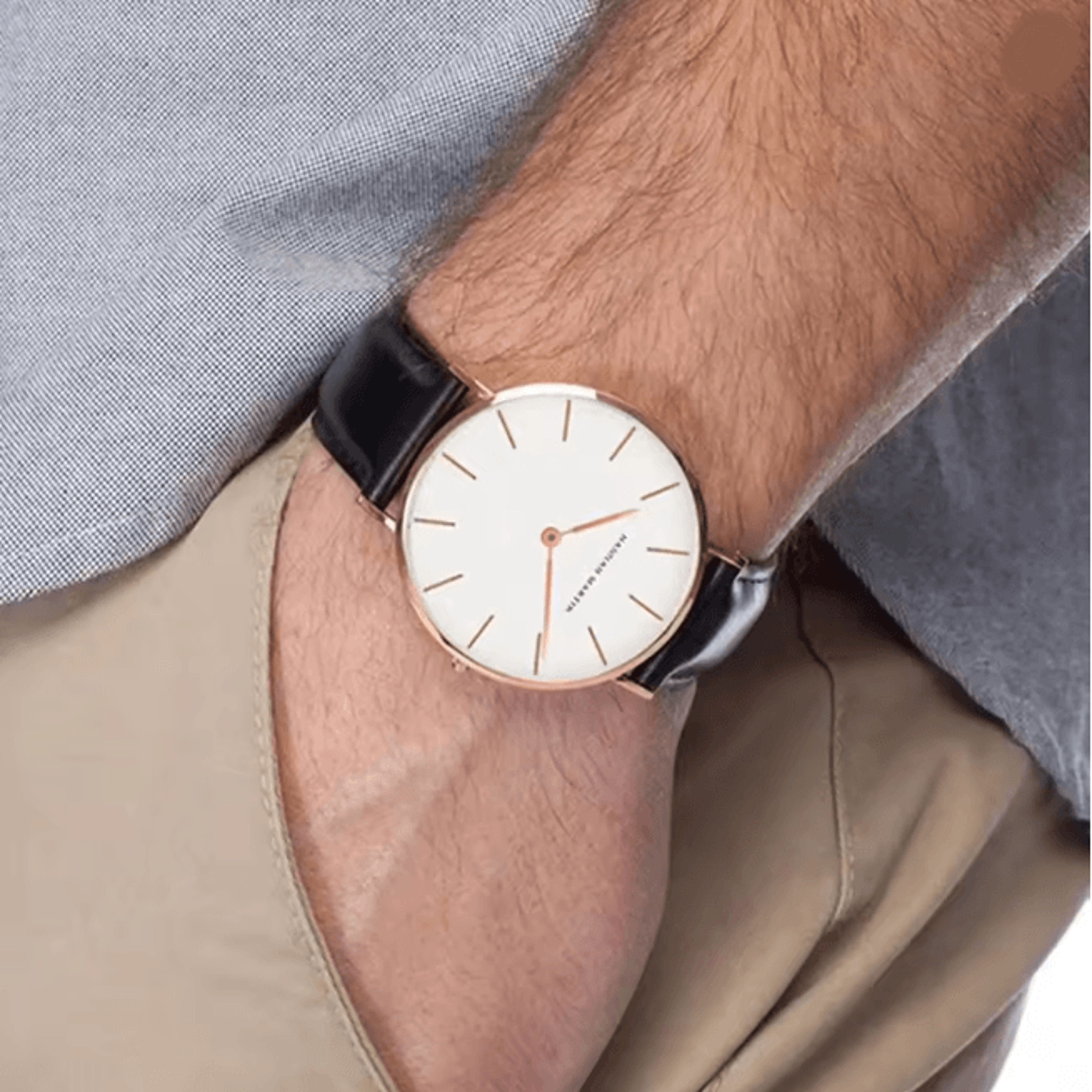 rose gold leather quartz watch for men and women