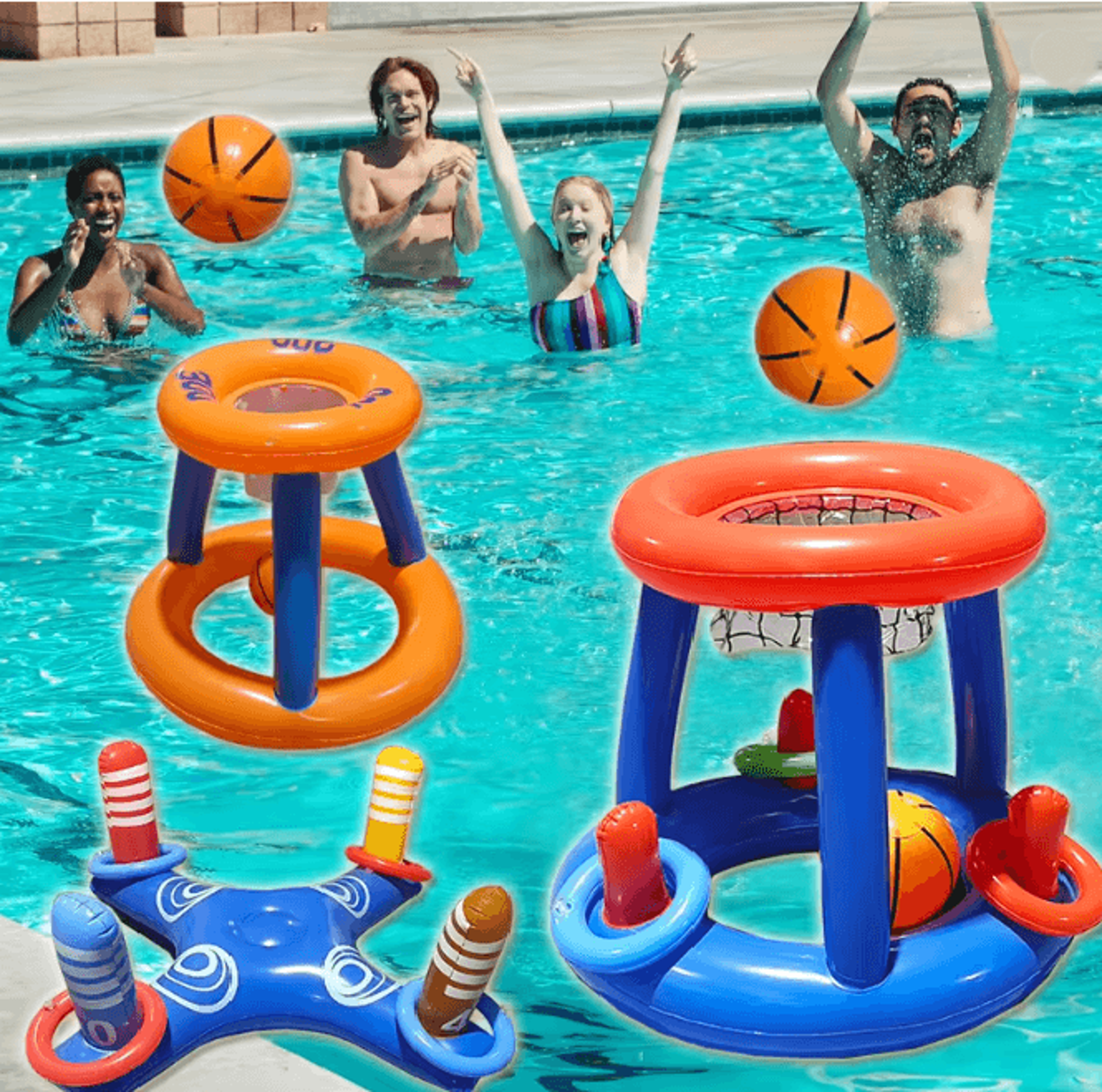 inflatable water basketball hoop for pools and outdoor play
