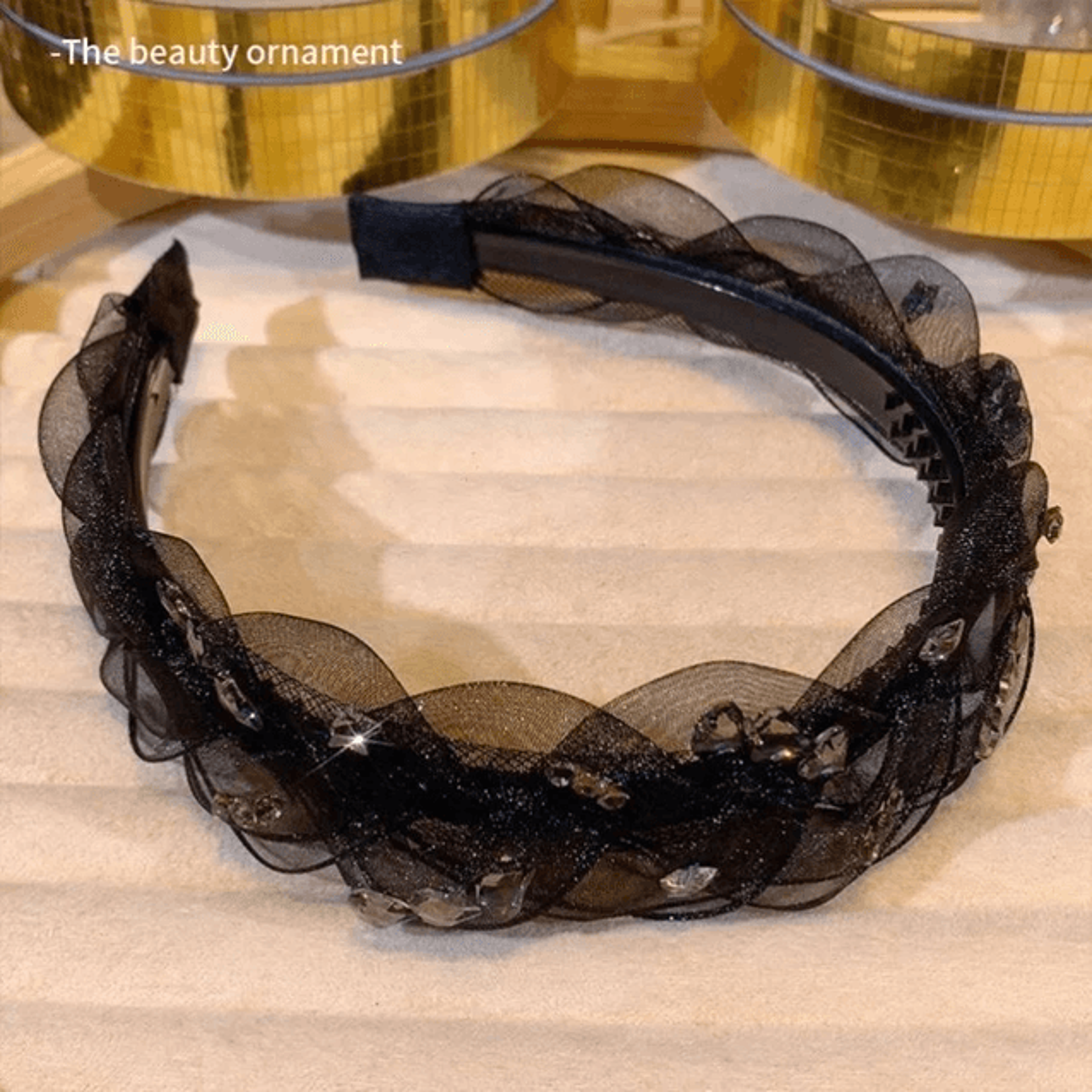 elegant black gauze rhinestone headband