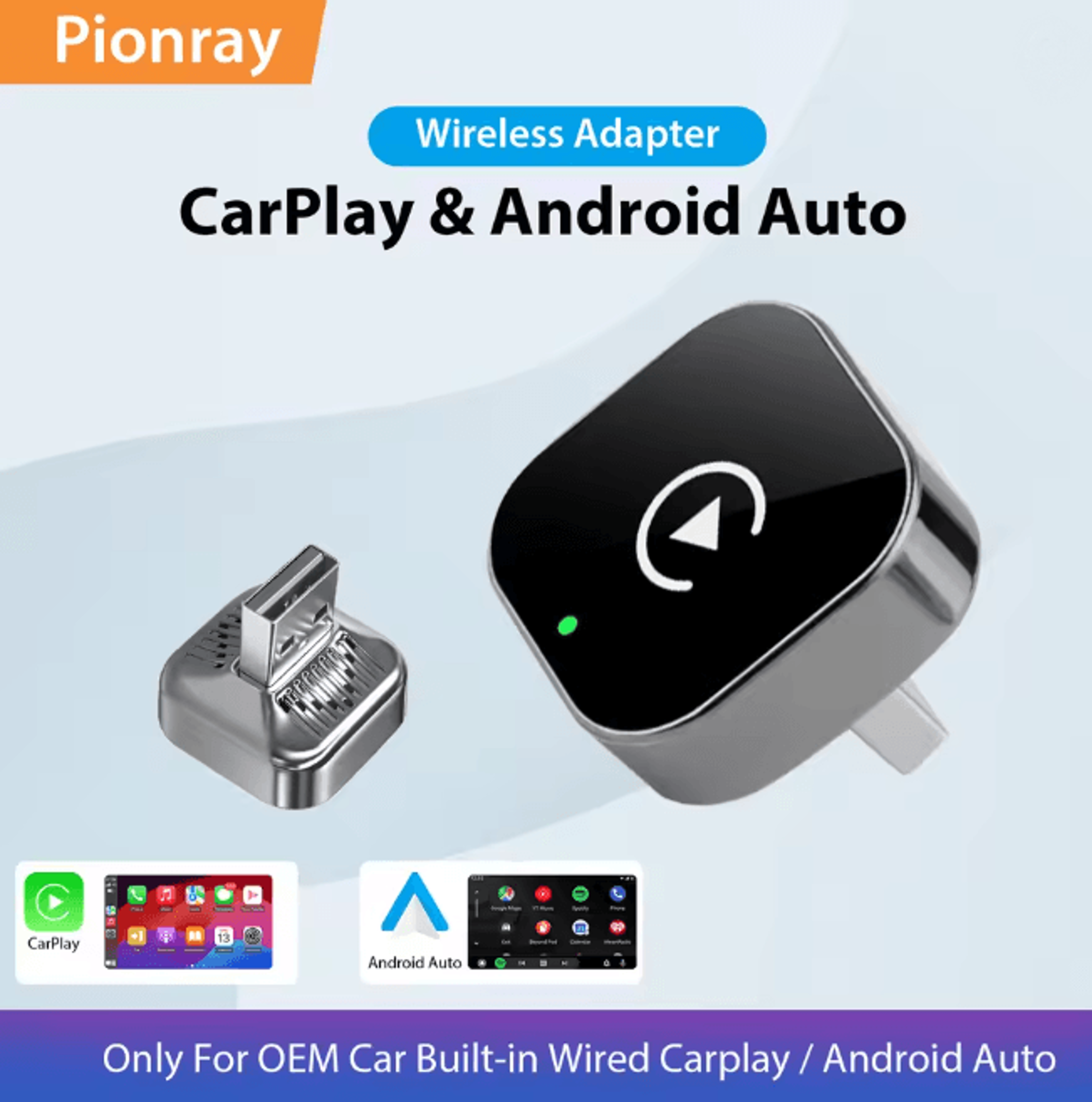 pionray wireless carplay android auto adapter 2 in 1 plug and play upgrade