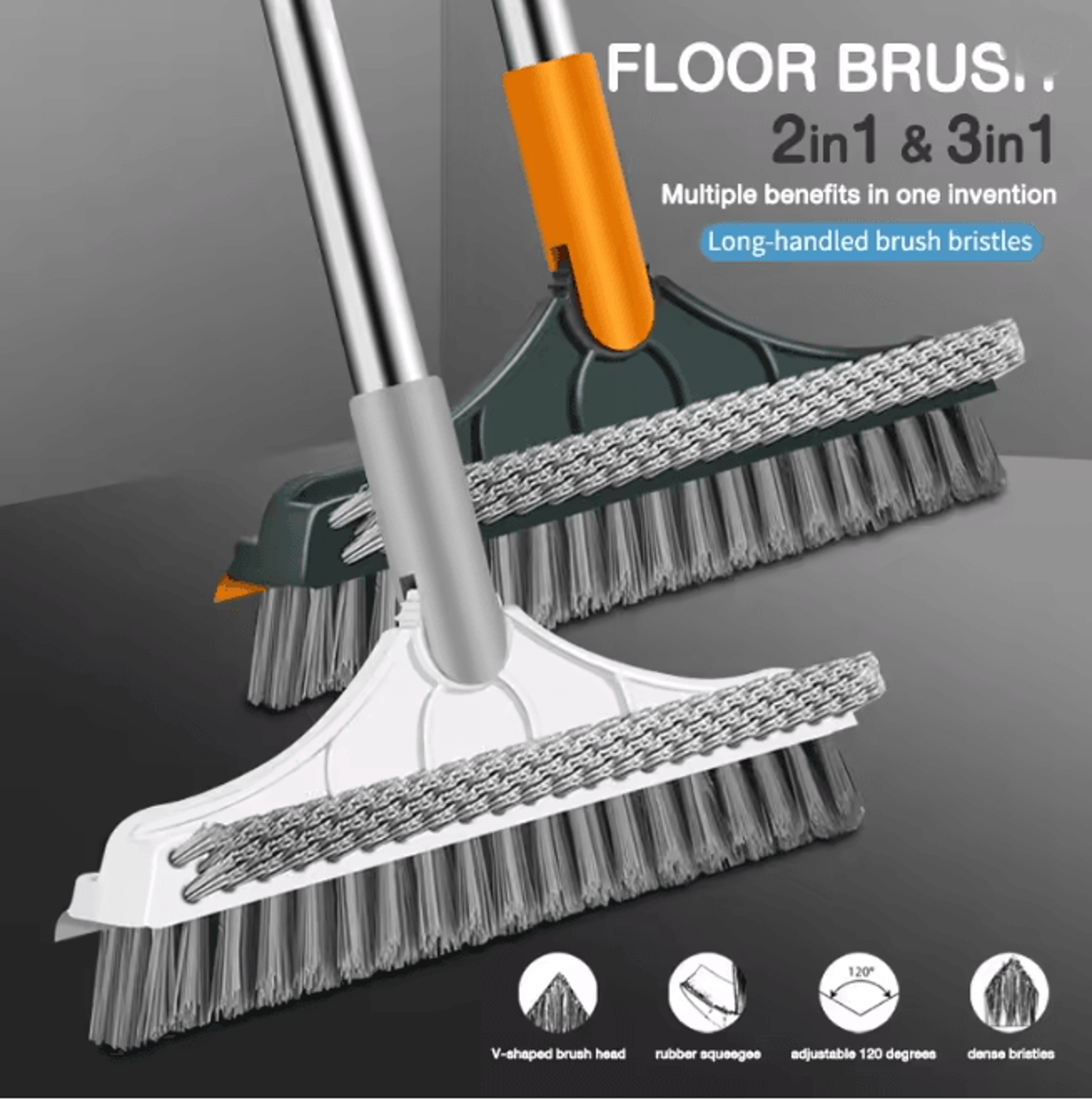 cleanmax 3 in 1 rotating cleaning brush long handle bathroom scrubber
